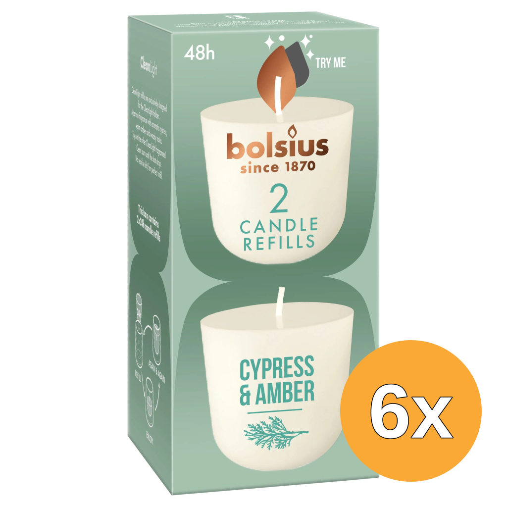 6x Bolsius Navulling Clean Light pack 2 Cypress & Amber (2 stuks)