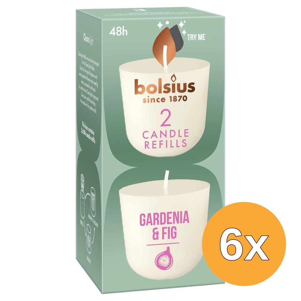 6x Bolsius Navulling Clean Light pack 2 Gardenia & Fig (2 stuks)