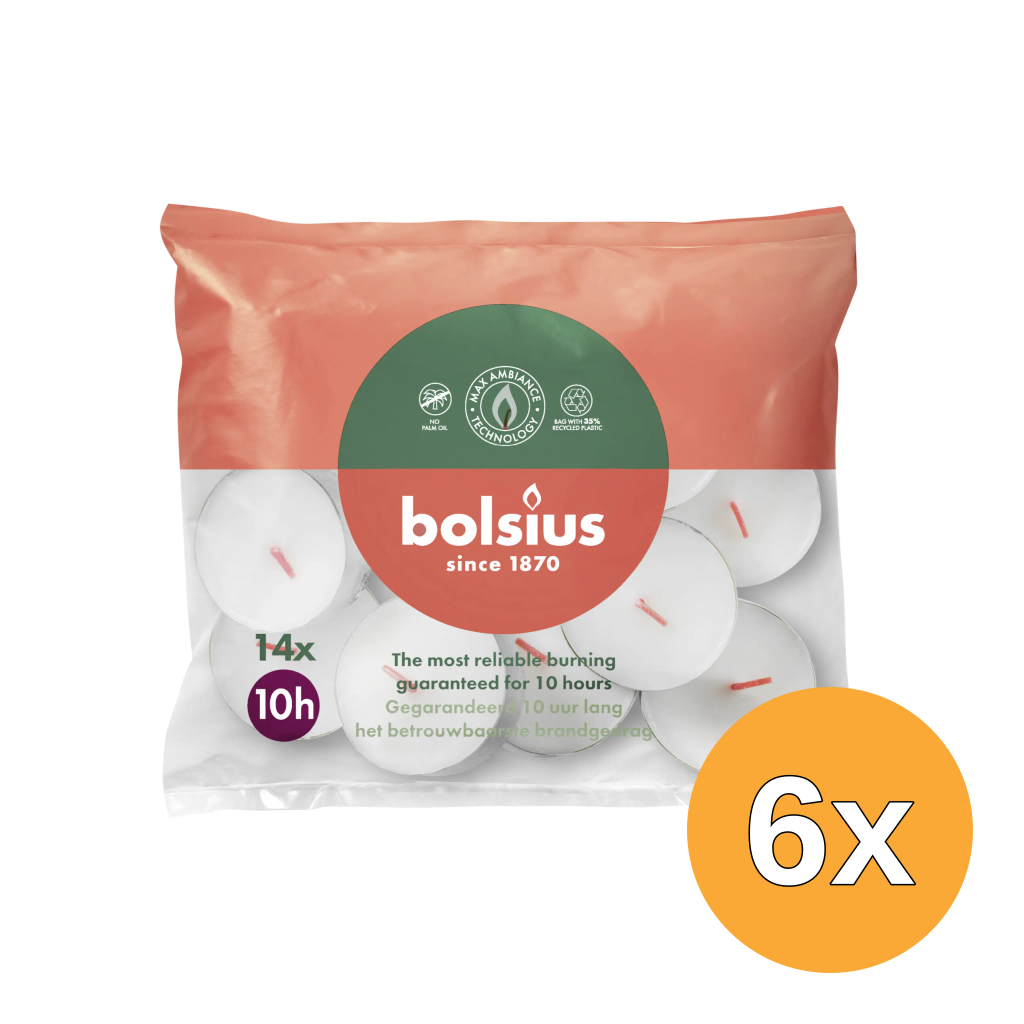 6x Bolsius Maxi-Lichten 10-Uur Zak (14 stuks)