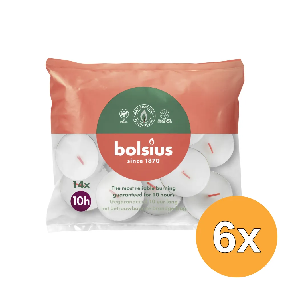 6x Bolsius Maxi-Lichten 10-Uur Zak (14 stuks)