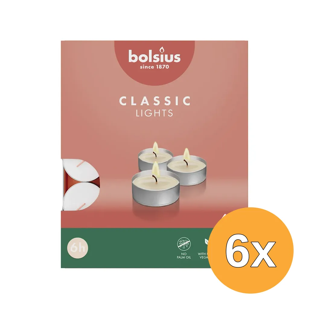 6x Bolsius Theelichten 6-Uur Wit (40 stuks)