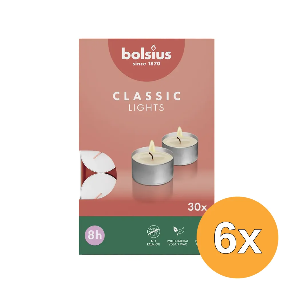 6x Bolsius Theelichten 8-Uur Wit (30 stuks)