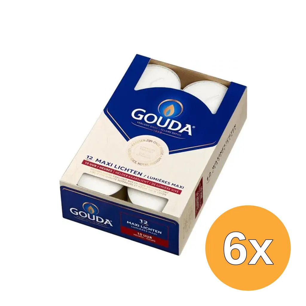 6x Gouda Maxi Waxinelicht 10 Uur Wit (12 stuks)