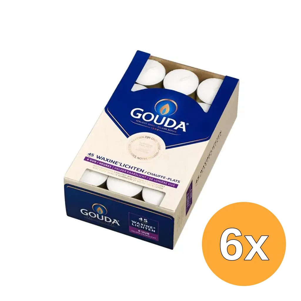 6x Gouda Waxinelicht 6 Uur Wit (45 stuks)