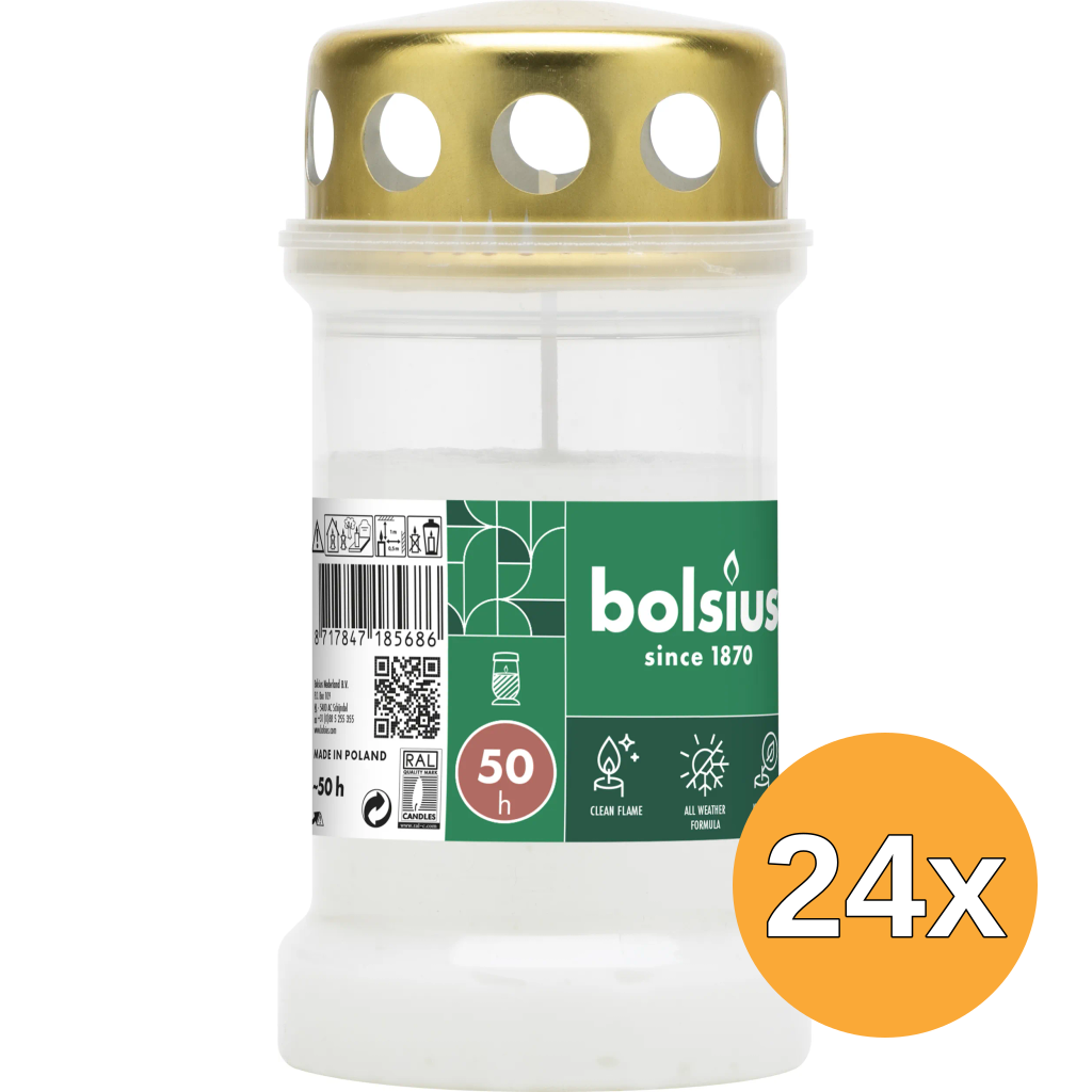 24x Bolsius Herdenkingslicht Nr3 Met Deksel Transparant (1 stuk)