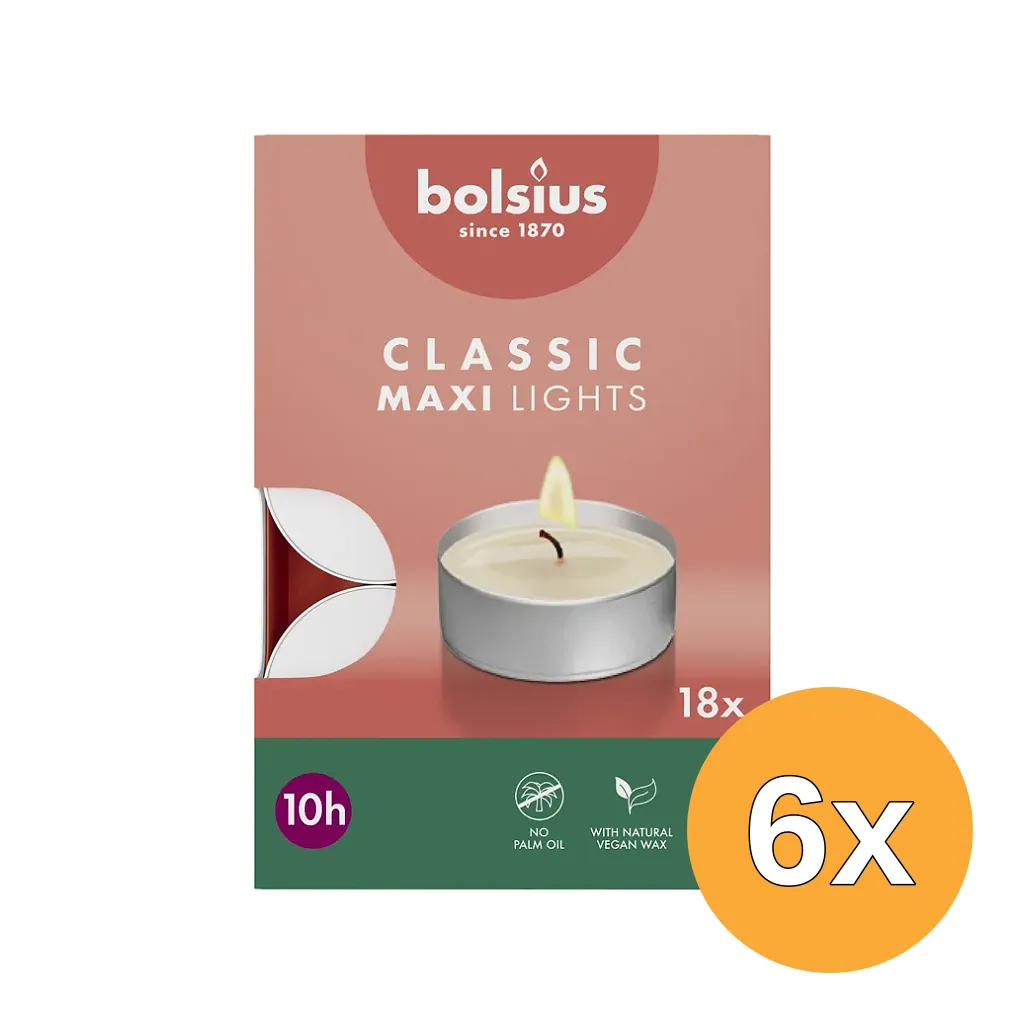 6x Bolsius Maxi-Lichten 10U Wit (18 stuks)