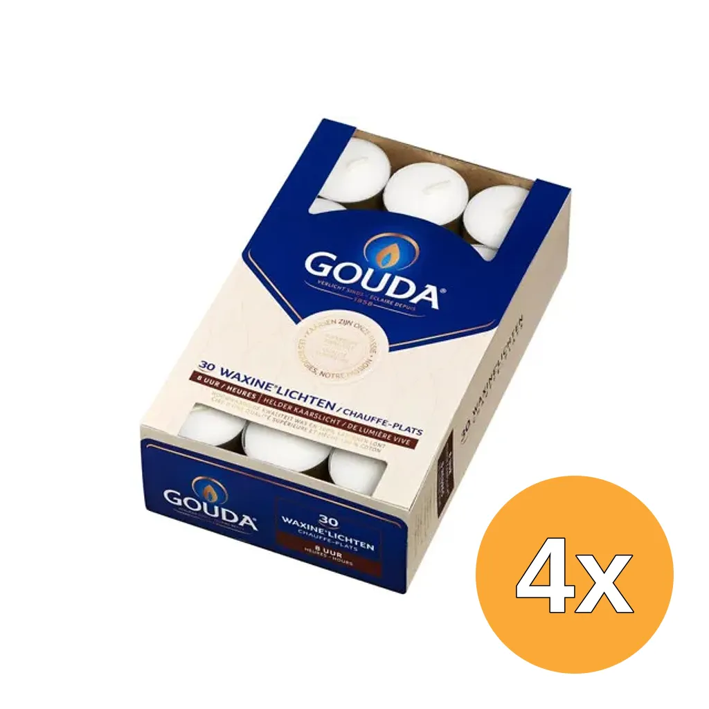 4x Gouda Waxinelicht 8 Uur Wit (30 stuks)