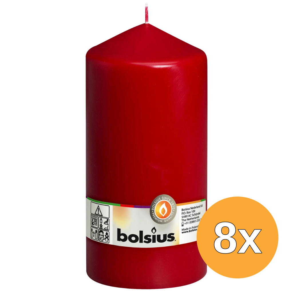 8x Bolsius Stompkaars 200/98 Wijnrood (1 stuk)