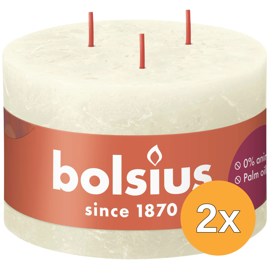 2x Bolsius Rustiekkaars 3 Lont 90/140 Soft Pearl (1 stuk)