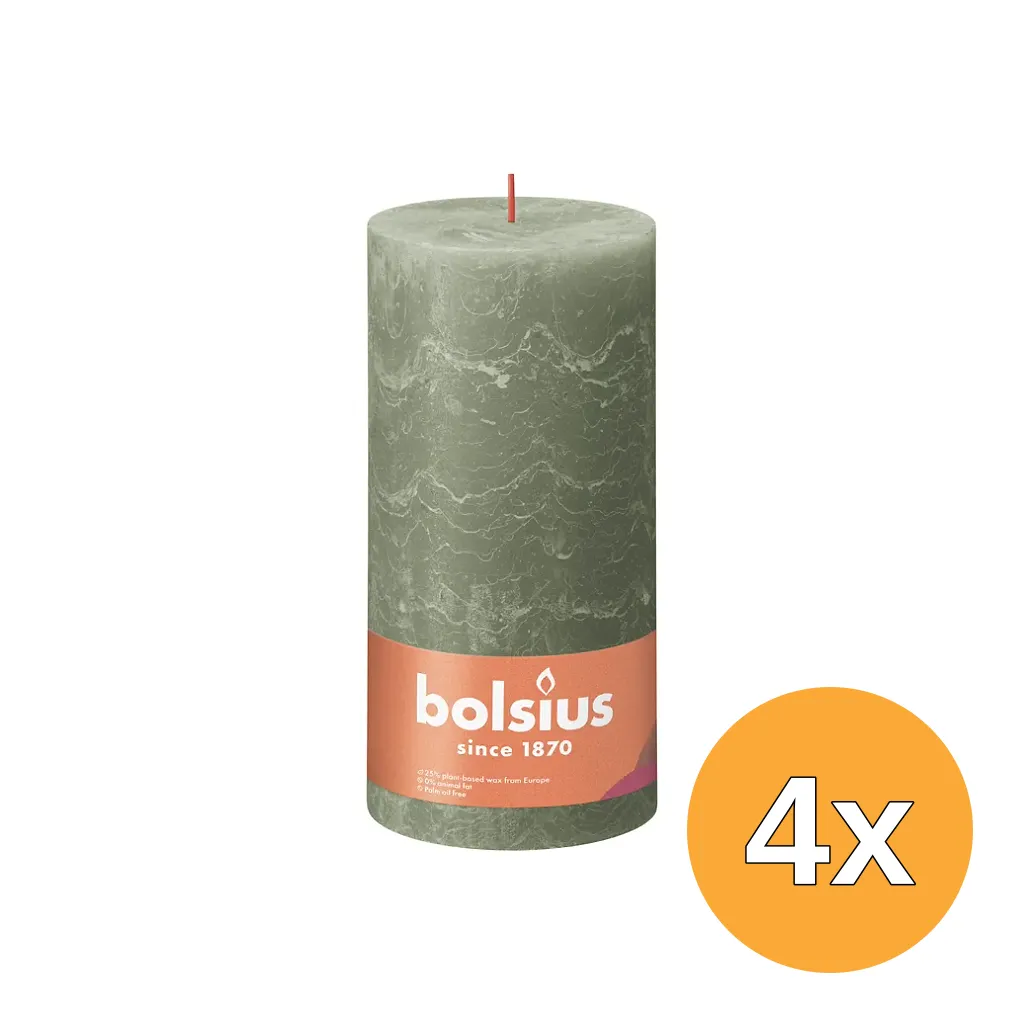 4x Bolsius Rustiekkaars 200/100 Olive Green (1 stuk)