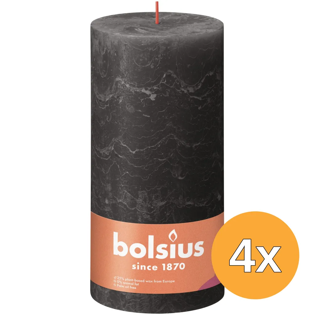 4x Bolsius Rustiekkaars 200/100 Stormygrey (1 stuk)