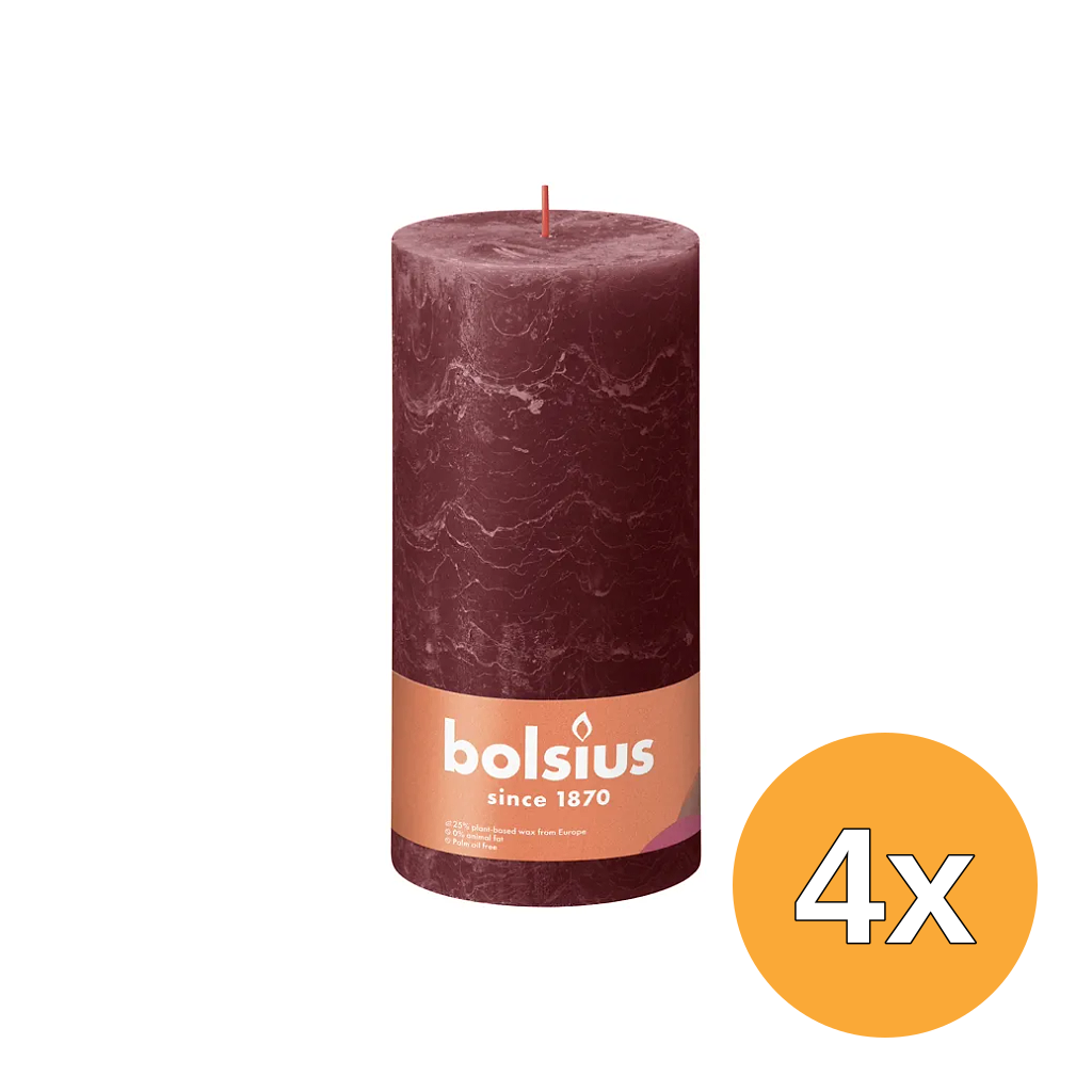 4x Bolsius Rustiekkaars 200/100 Velvet Red (1 stuk)