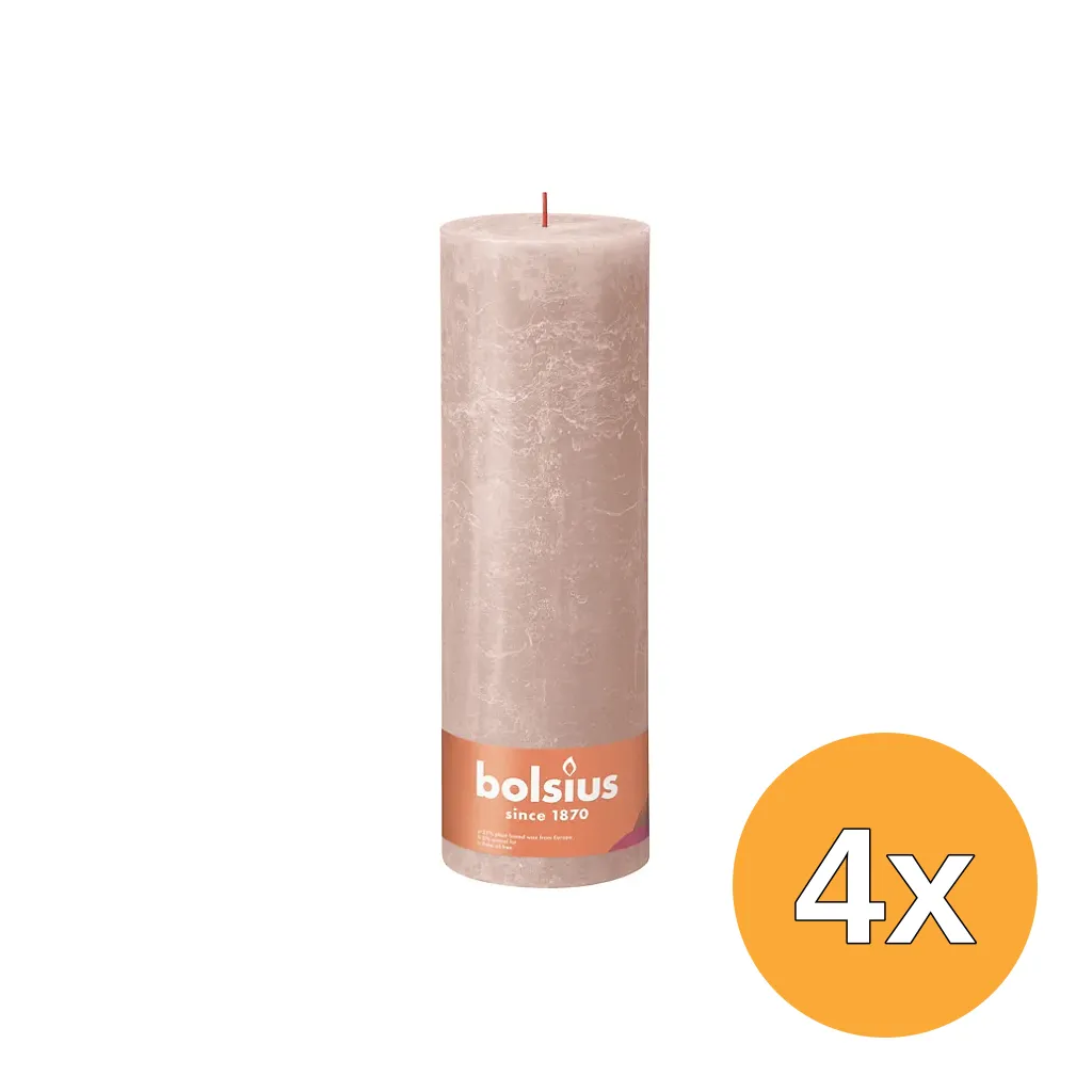 4x Bolsius Rustiekkaars 300/100 Misty Pink (1 stuk)