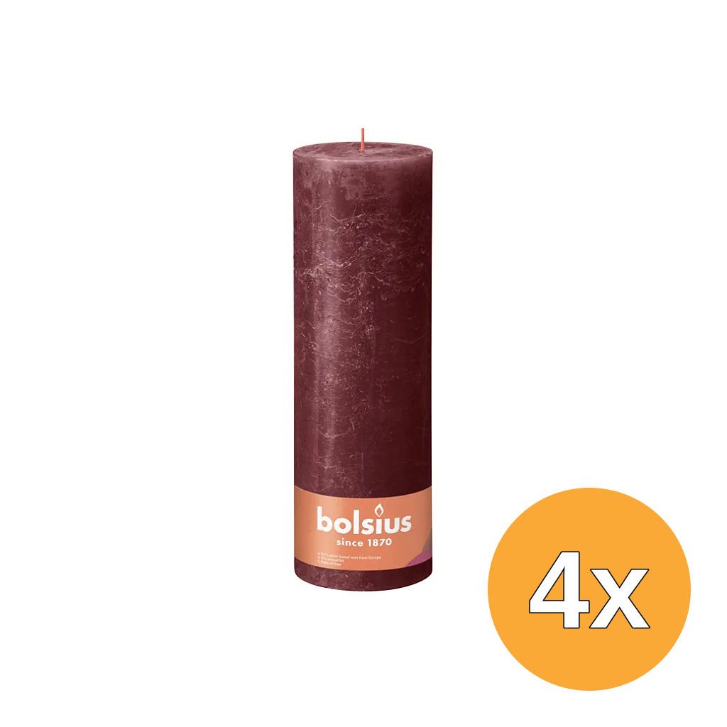 4x Bolsius Rustiekkaars 300/100 Velvet Red (1 stuk)