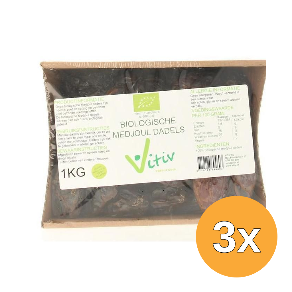 3x Vitiv Dadels Medjoul Doosje Bio (1000 gr)