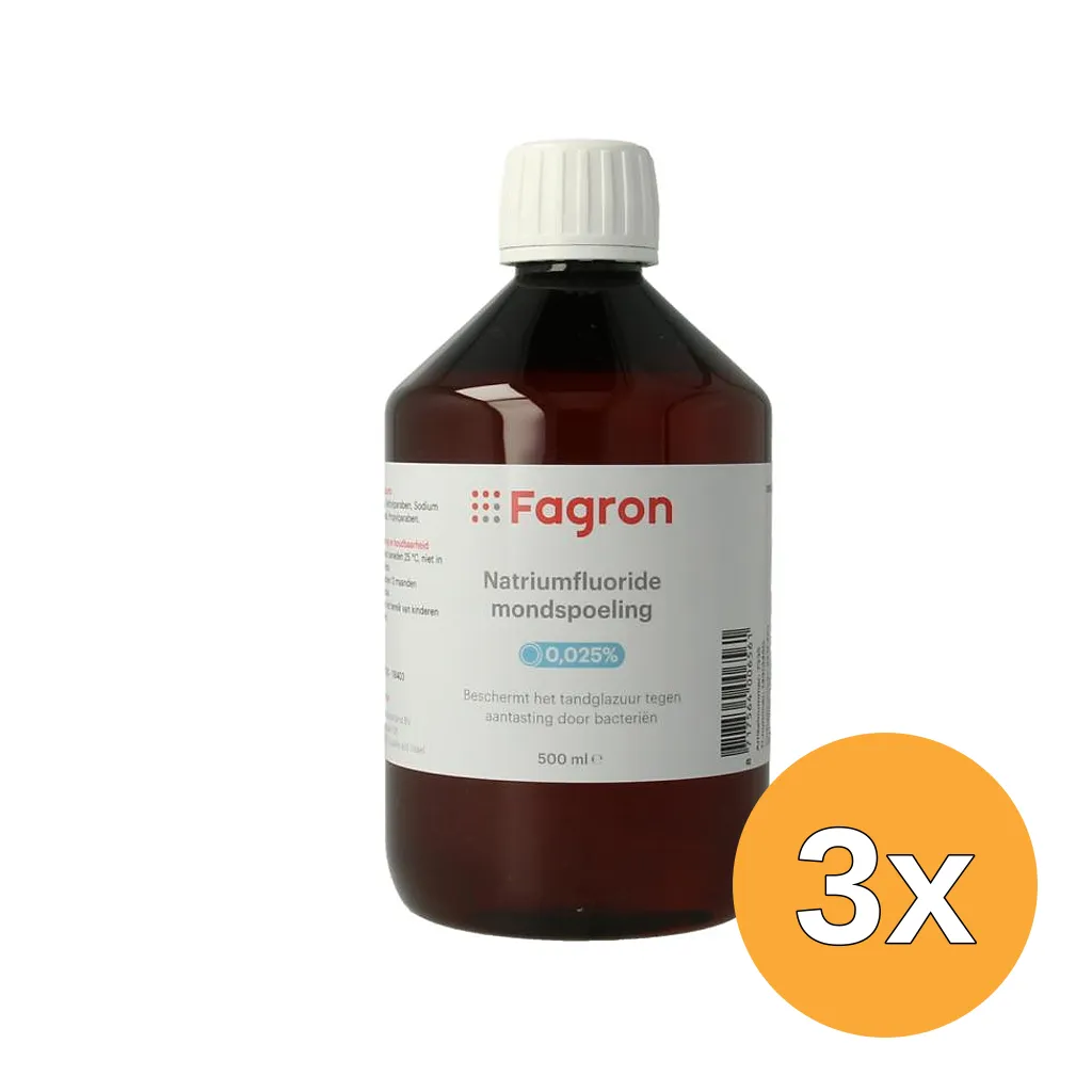 3x Fagron Natriumfluoride mondspoeling 0.025 (500 ml)