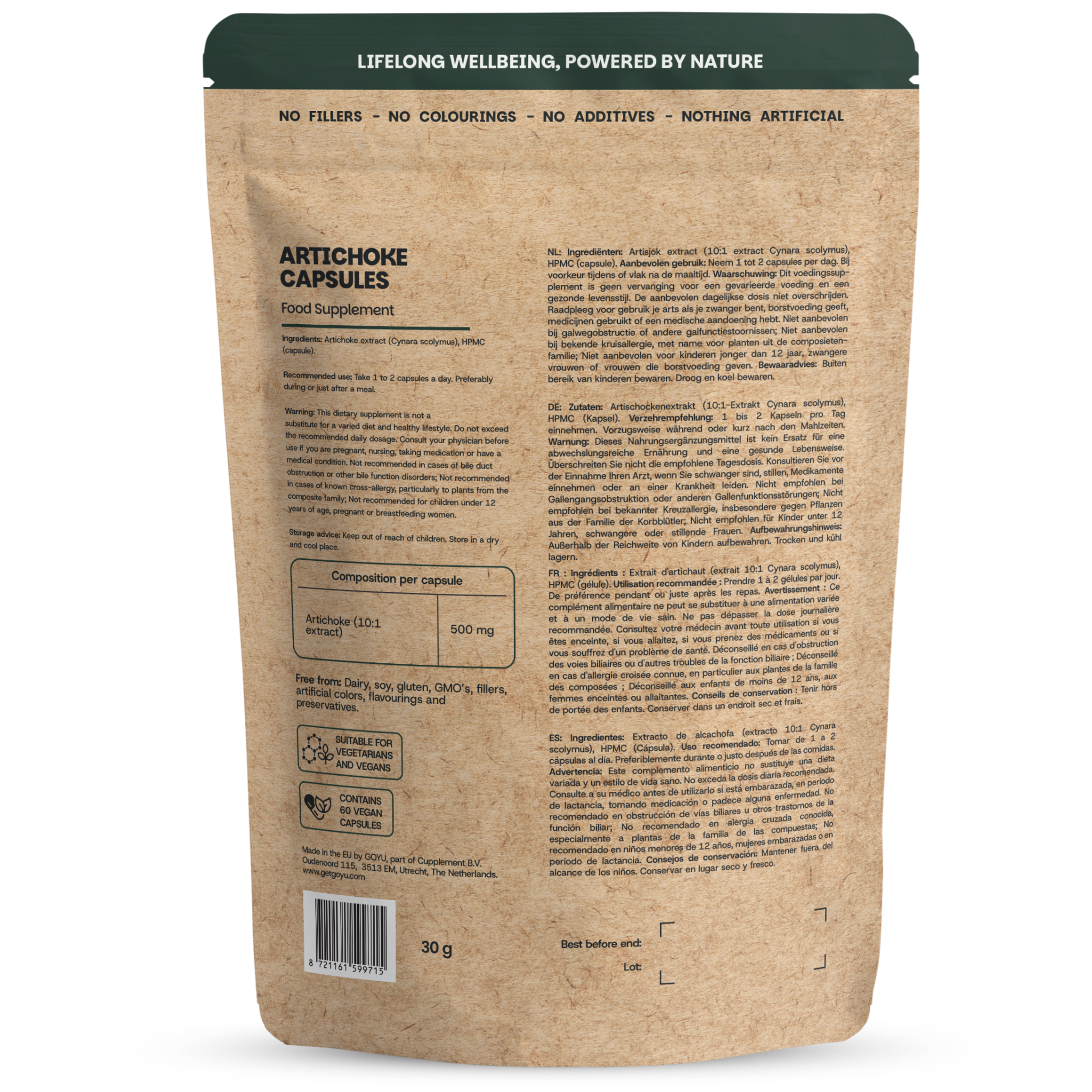 Goyu Artisjok Extract Capsules – 10:1, 2,5% Cynarine (60 capsules)