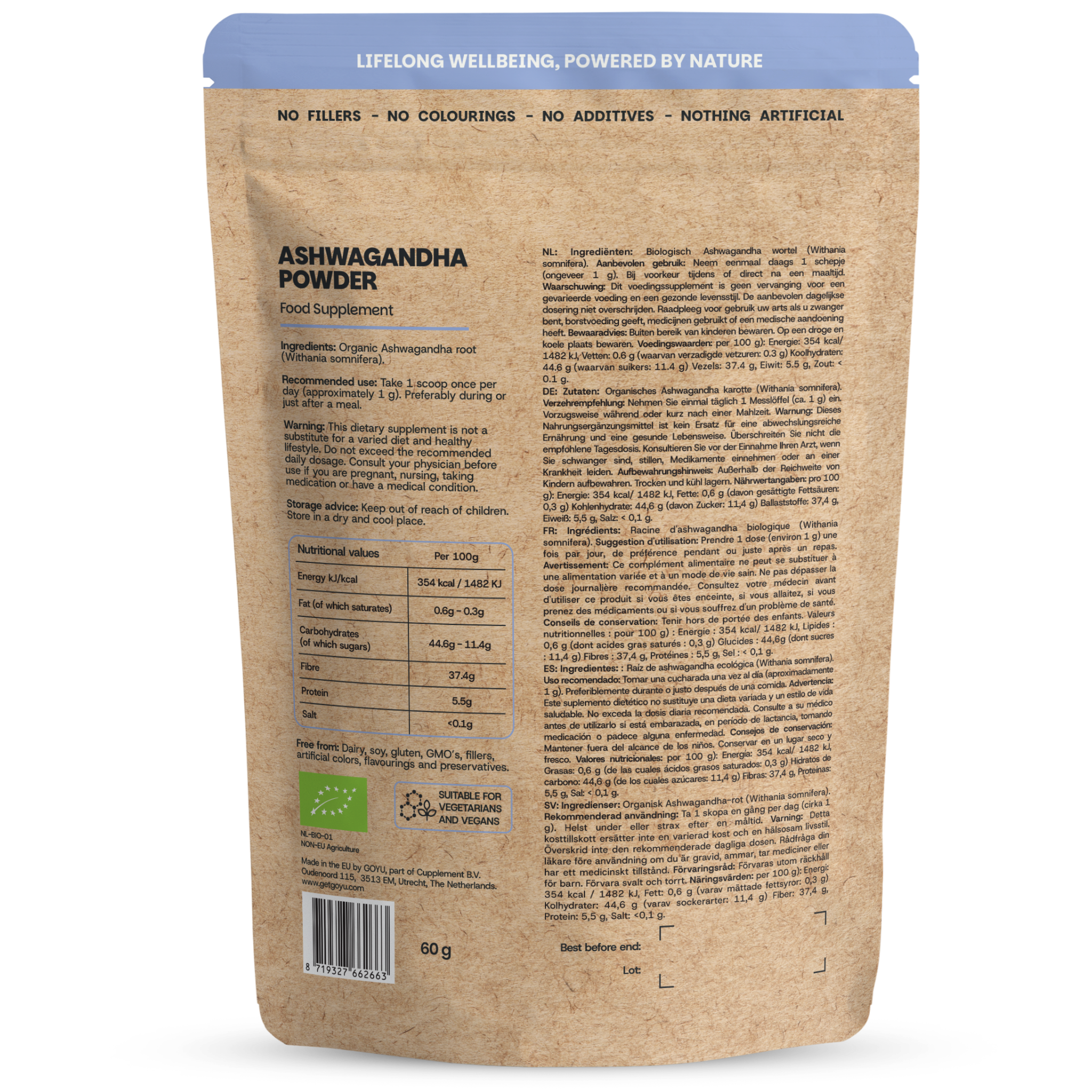 Goyu Ashwagandha Poeder Biologisch – 5% Withanoliden (60 gram)