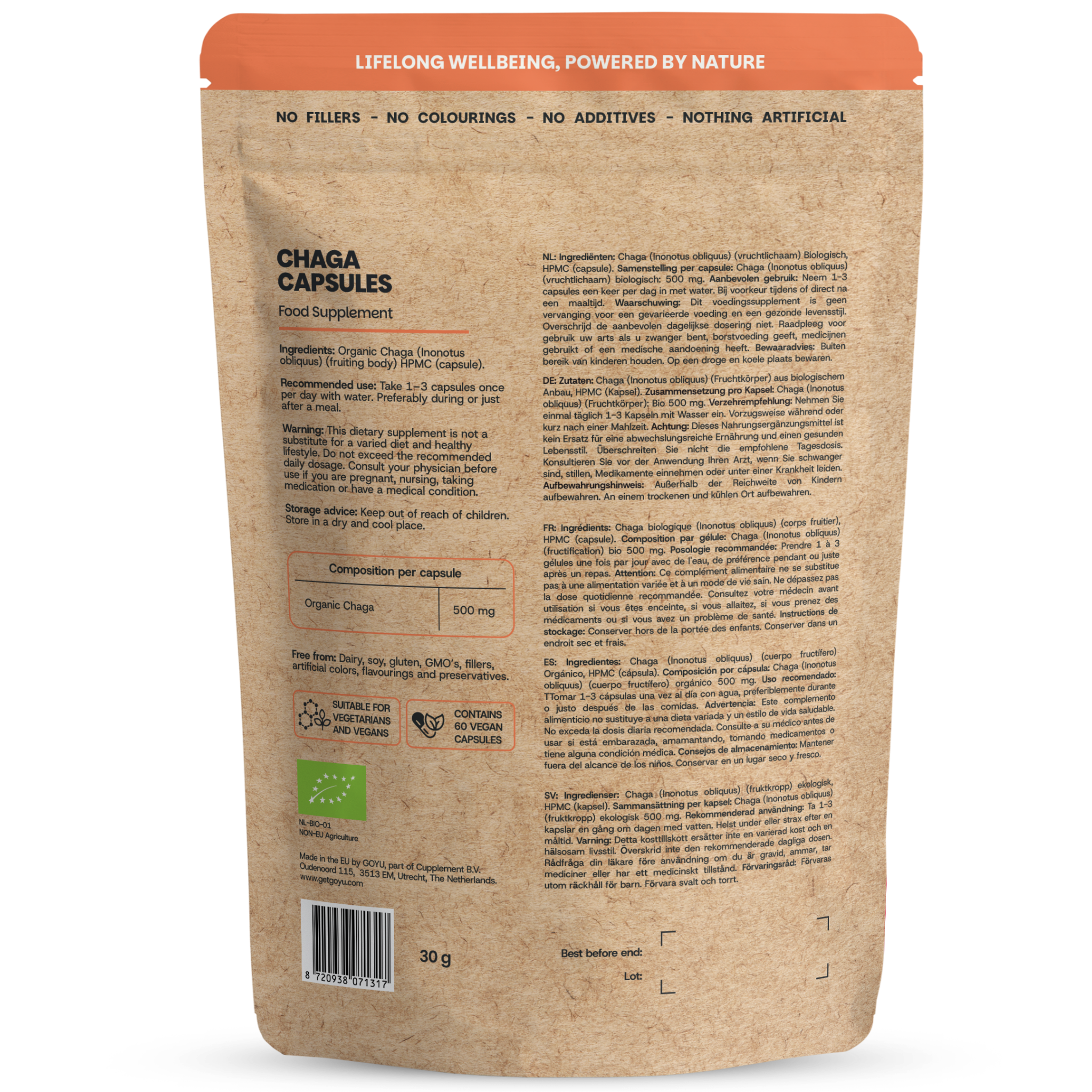 Goyu Chaga Capsules Biologisch – 60 Capsules Paddenstoel Vruchtlichaam (60 capsules)