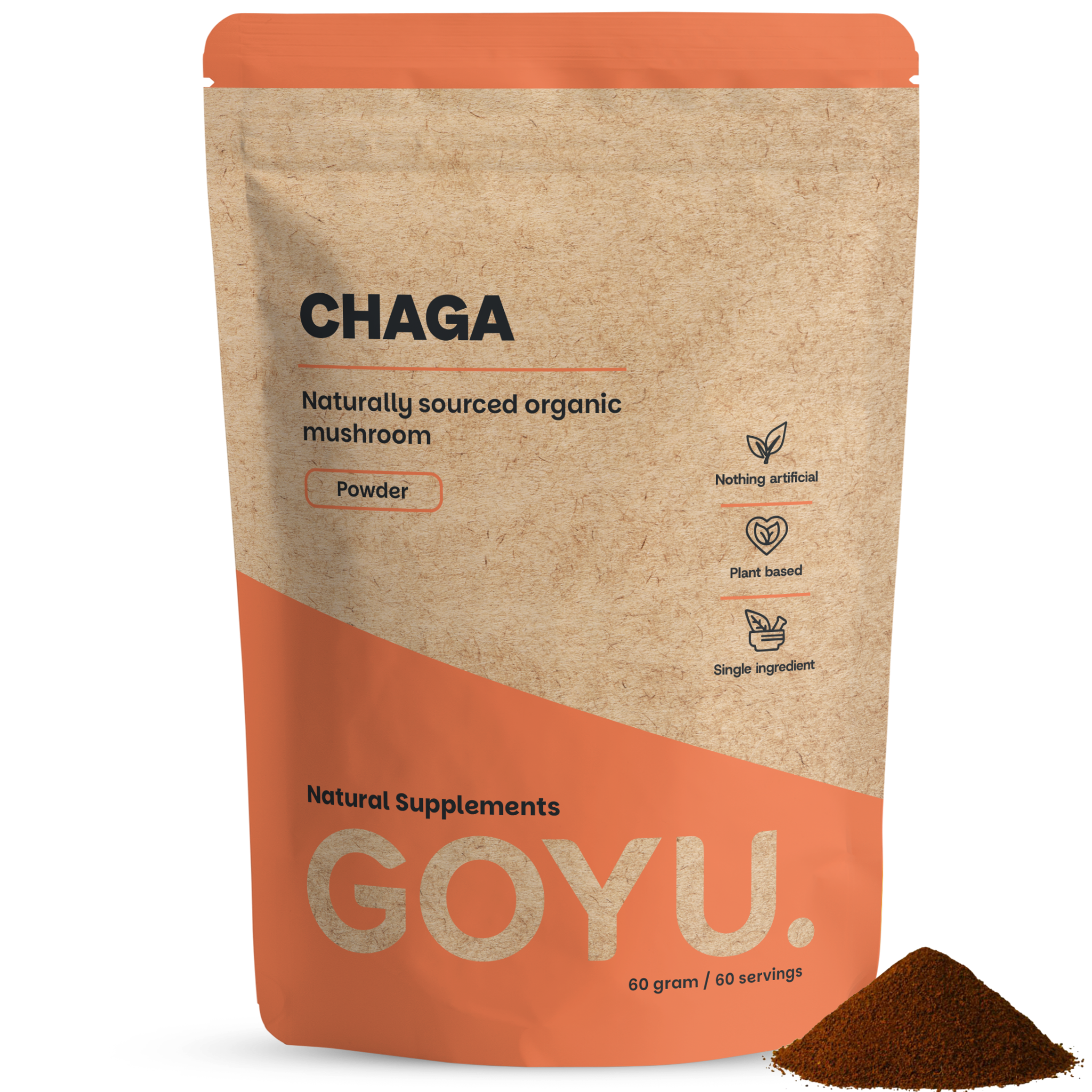 Goyu Chaga Poeder Biologisch – Puur Paddenstoelenpoeder voor Thee, Koffie & Smoothies (60 gram)