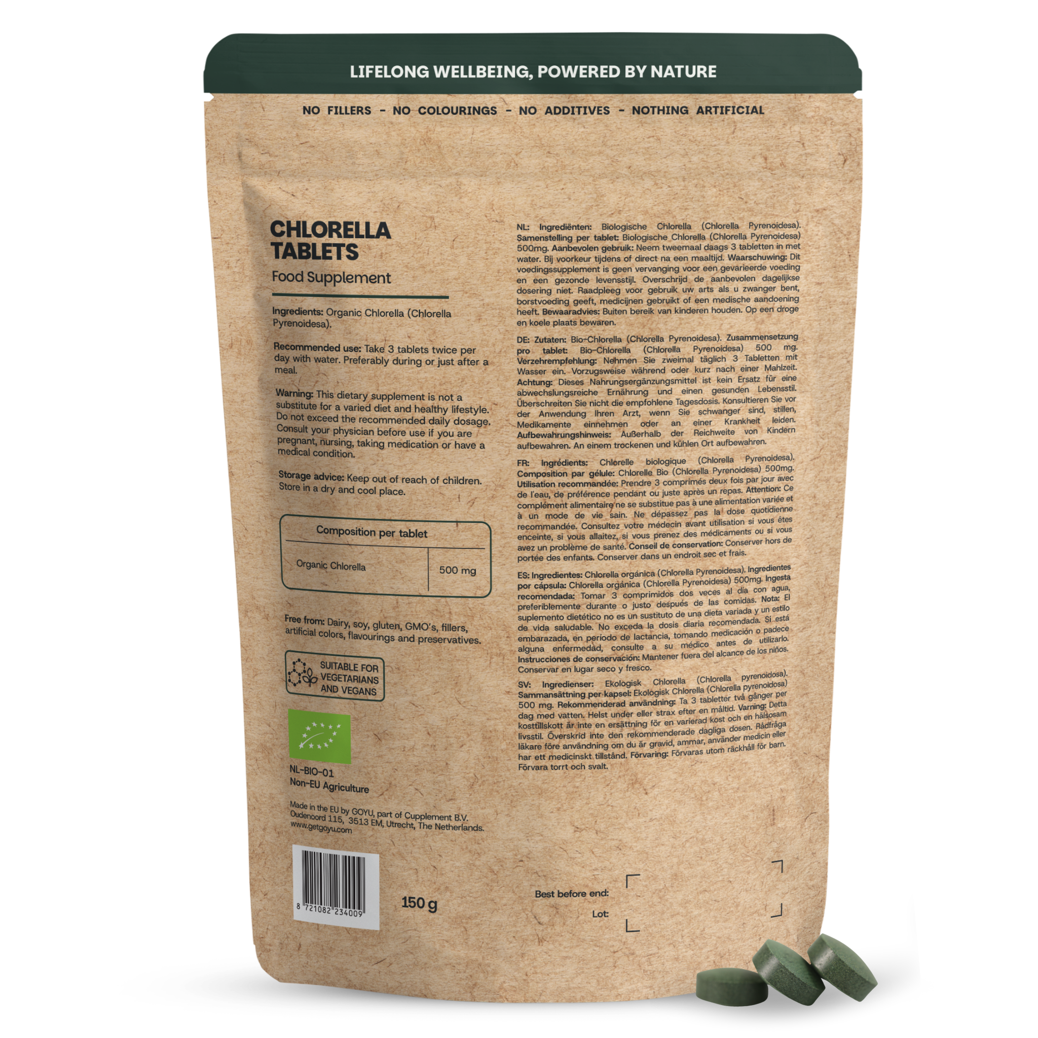 Goyu Chlorella Tabletten Biologisch – 300 Tabletten Zoetwateralg (300 tabletten)
