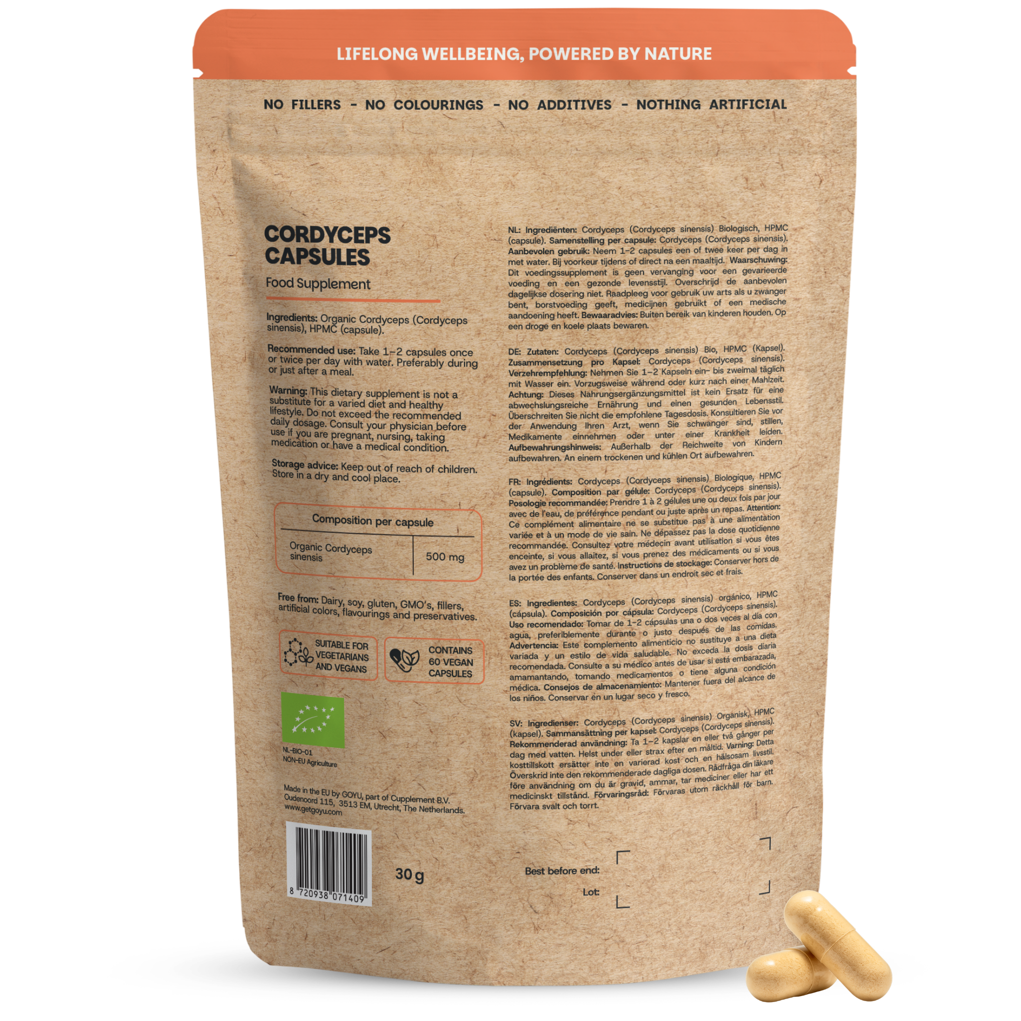 Goyu Cordyceps Capsules Biologisch – 60 Capsules Paddenstoelensupplement (60 capsules)