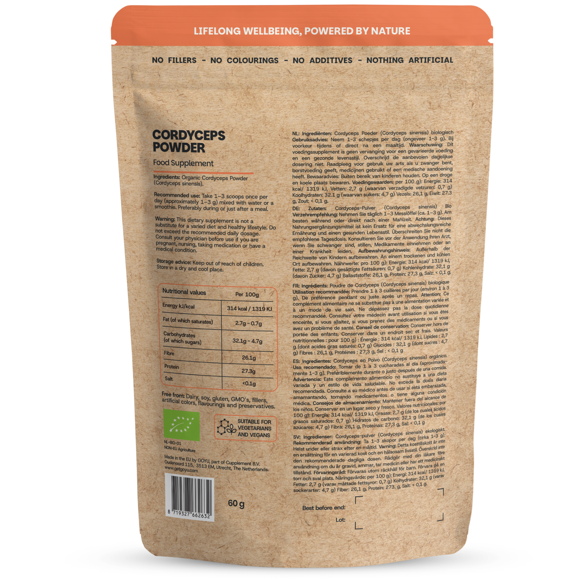 Goyu Cordyceps Poeder Biologisch – Puur Paddenstoelenpoeder (60 gram)