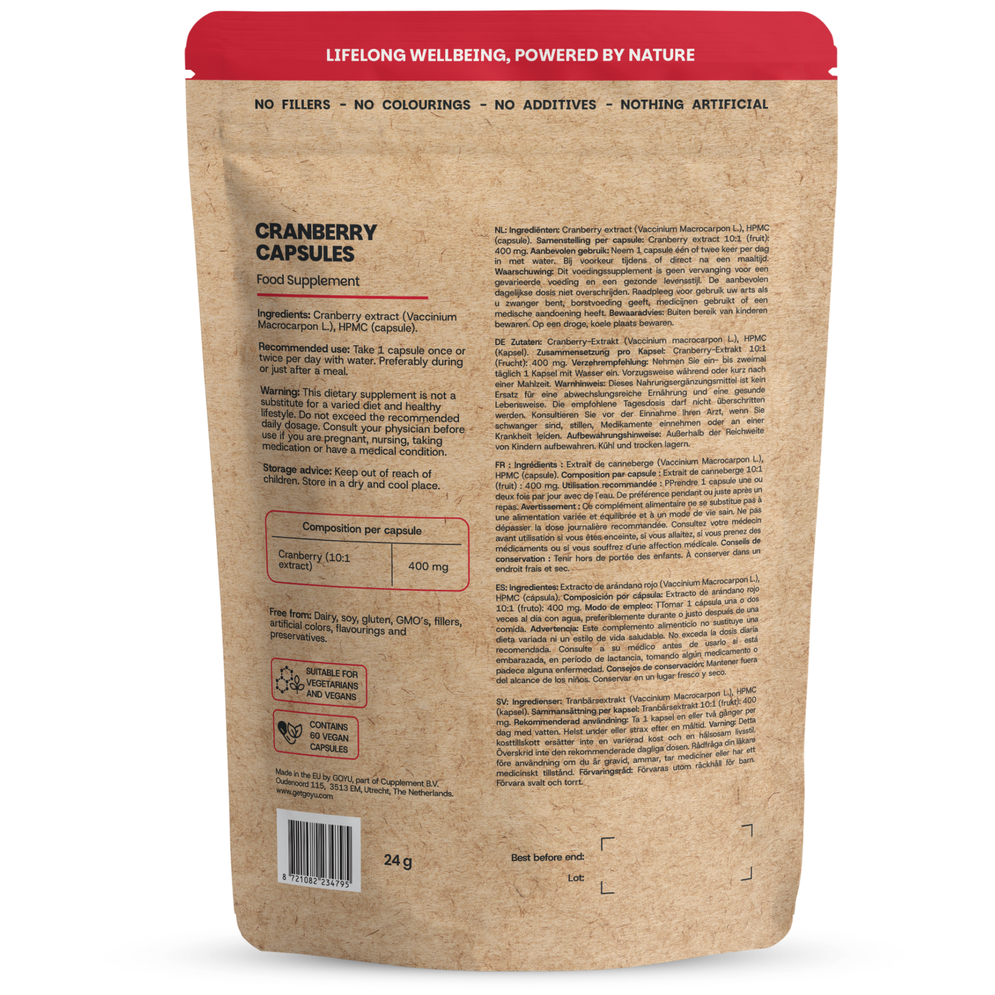 Goyu Cranberry Extract Capsules – 60 Capsules – 100% Vrucht (60 capsules)