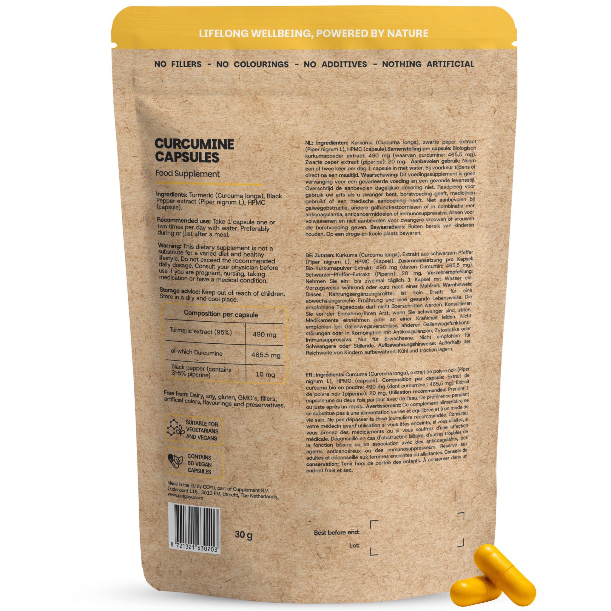 Goyu Curcumine 95% Extract Capsules met Piperine – 60 Capsules (60 capsules)