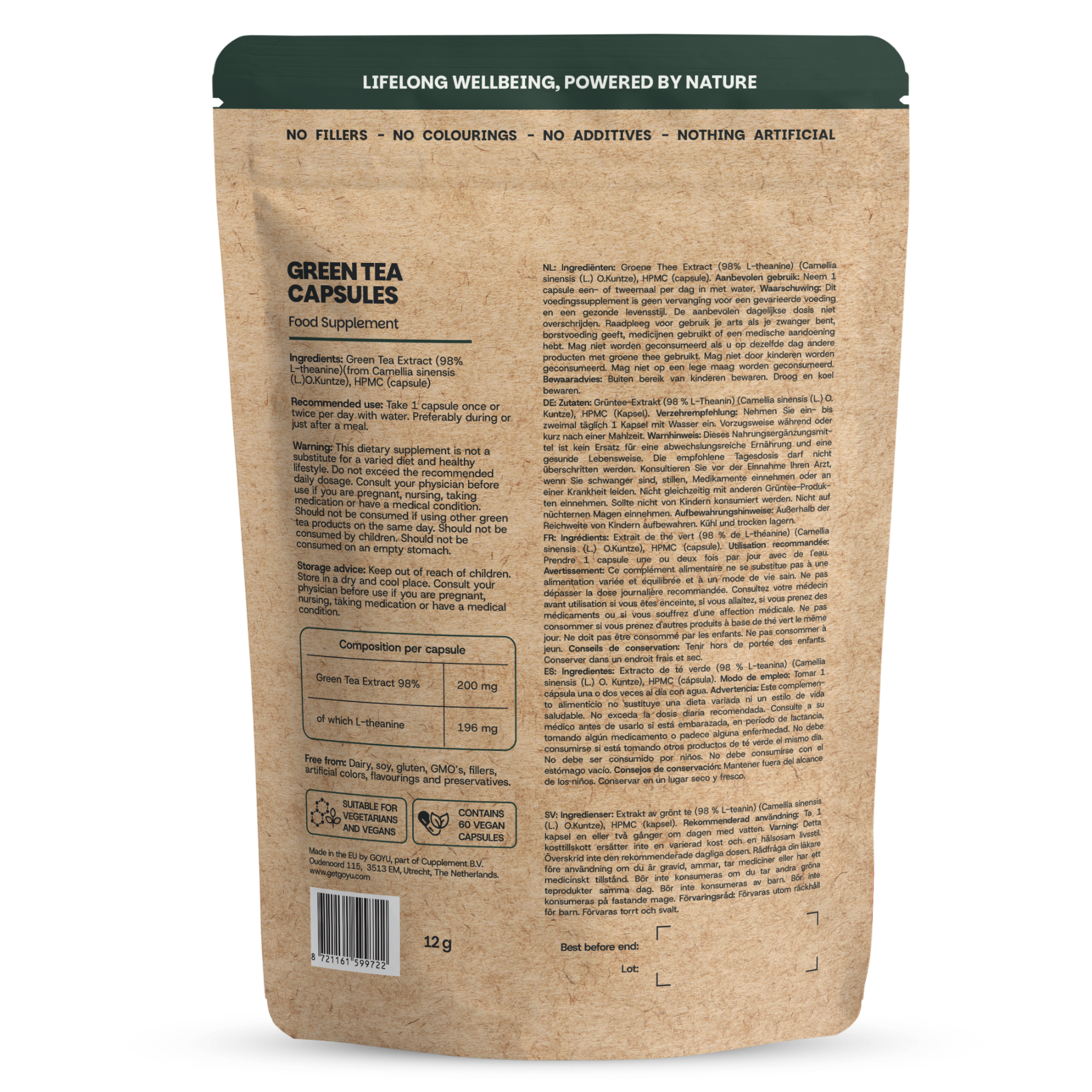 Goyu Groene Thee Extract Capsules (98% L-theanine) - 60 Capsules (60 capsules)