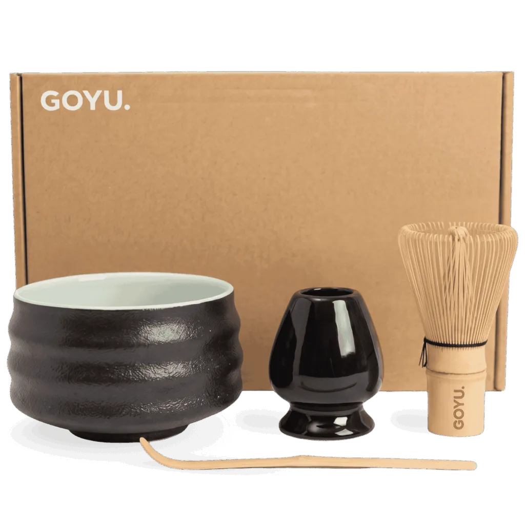 Goyu Matcha Starterset Zwart – Bamboe Klopper, Kom & Lepel (1 set (bamboe klopper, lepel, kom, houde