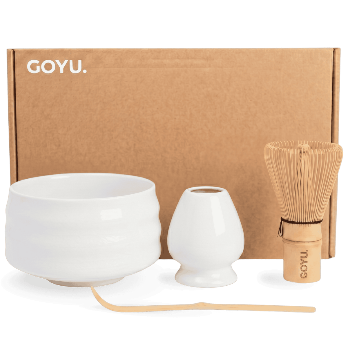 Goyu Matcha Starterset Wit – Bamboe Klopper, Kom & Lepel (1 set (bamboe klopper, lepel, kom, houder))
