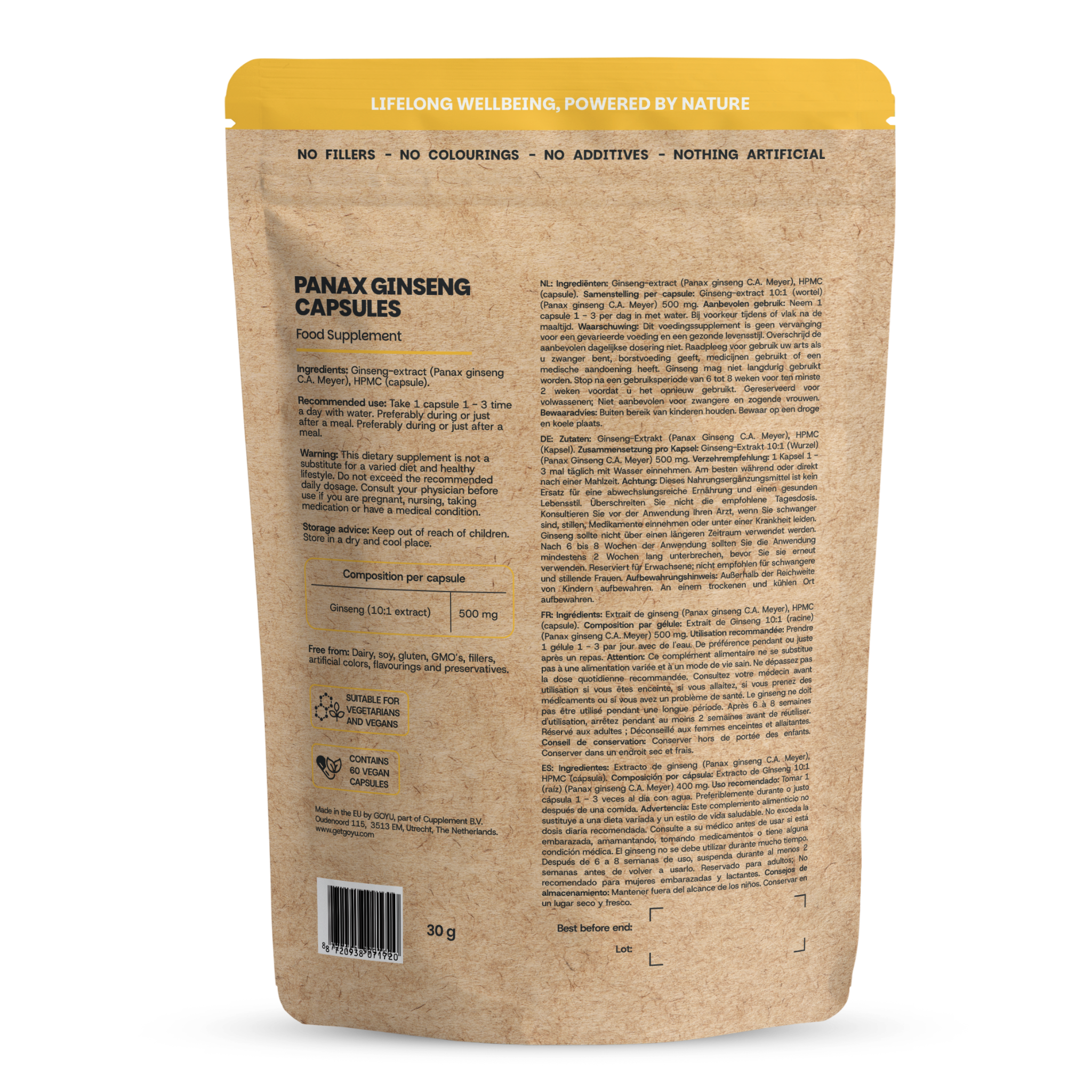 Goyu Panax Ginseng Extract Capsules – Ginsengwortel 10:1 (60 capsules)