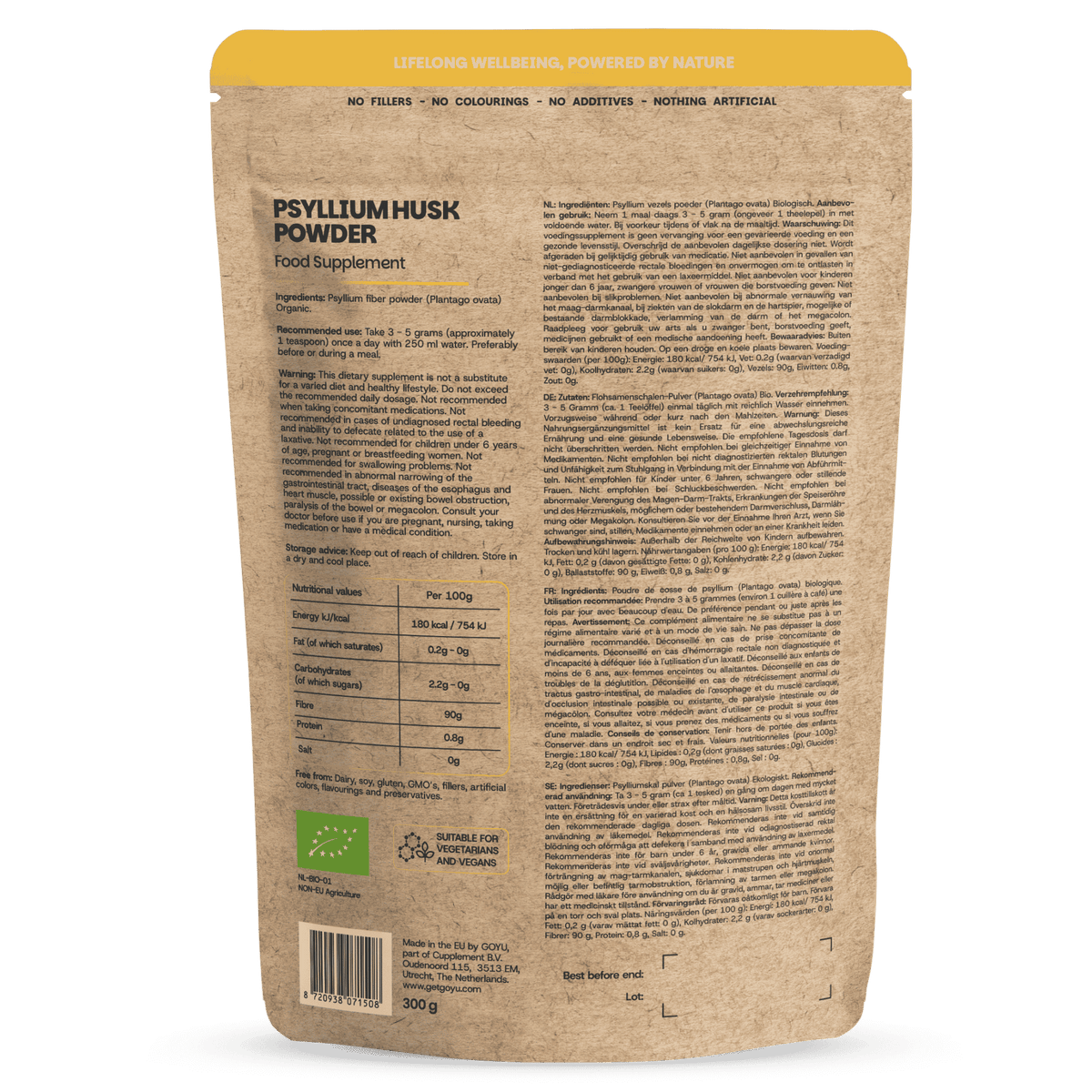 Goyu Psylliumvezels Poeder Biologisch (300 gram)