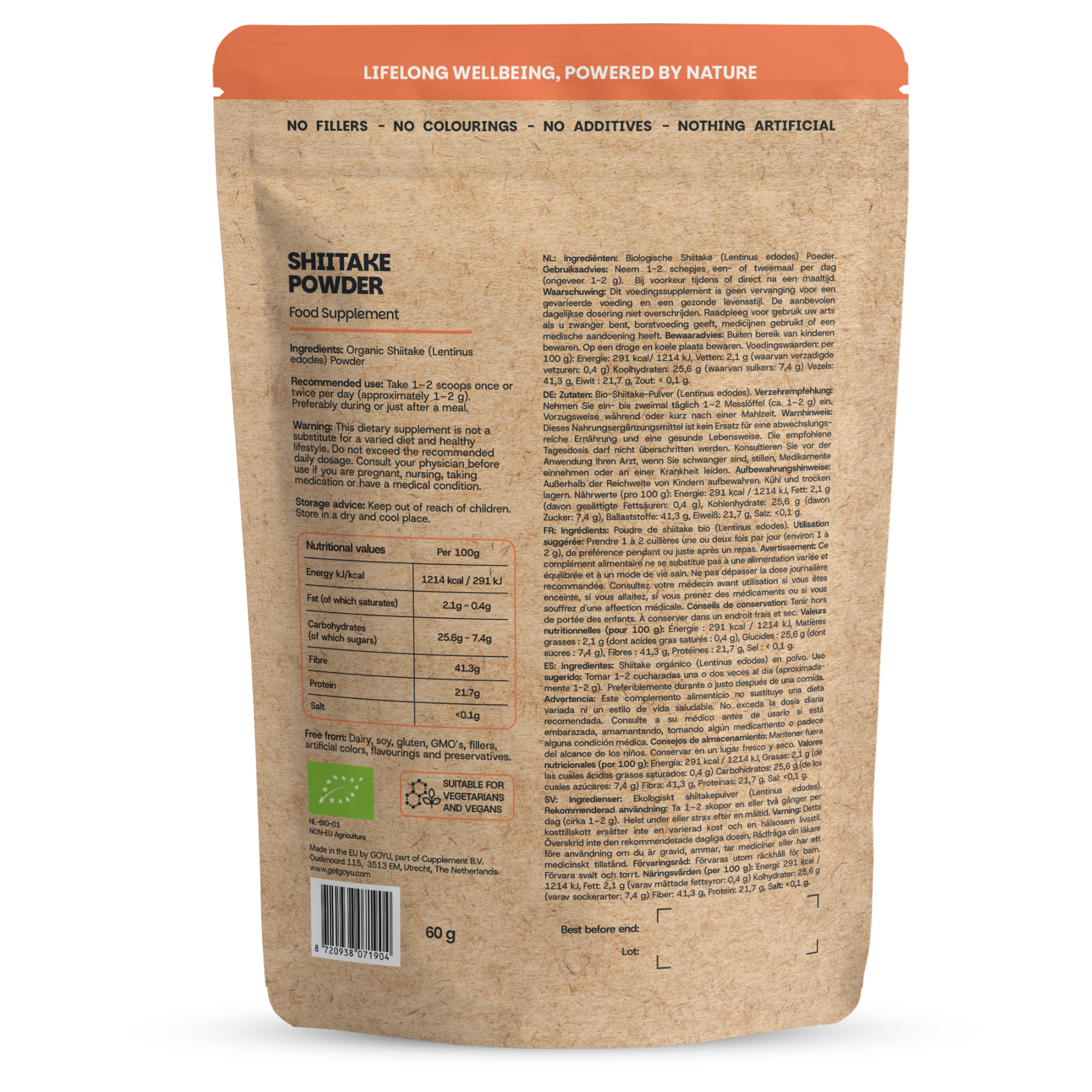 Goyu Shiitake Poeder Biologisch - Lentinula Edodes (60 gram)