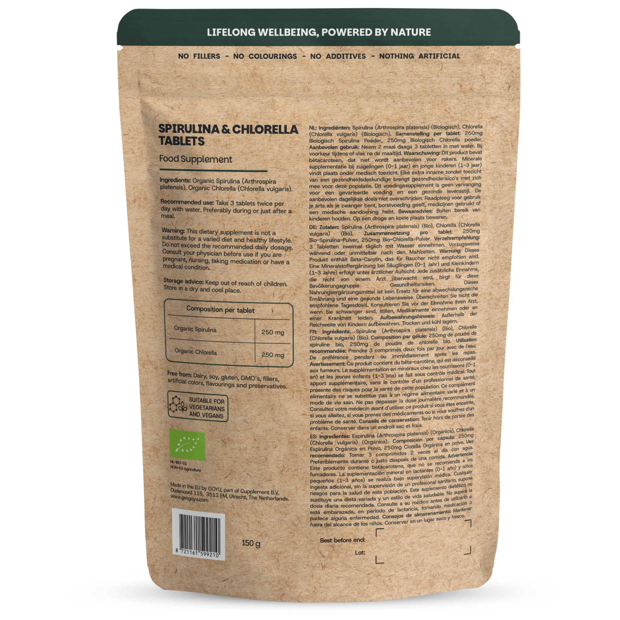 Goyu Spirulina Chlorella Tabletten Biologisch - 300 Tabletten (300 tabletten)