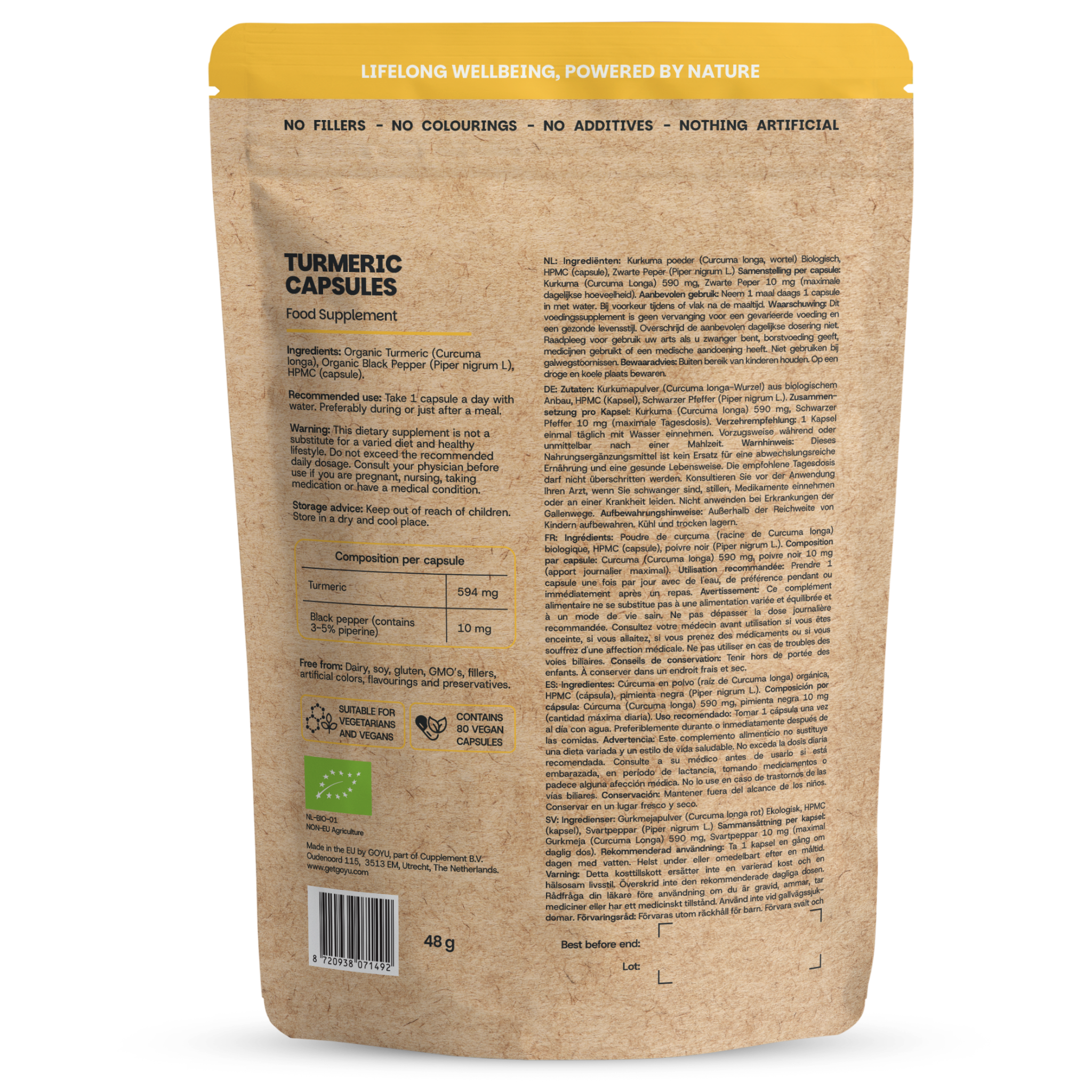 Goyu Kurkuma met Piperine Capsules Biologisch - Curcuma Longa - 60 Capsules (60 capsules)