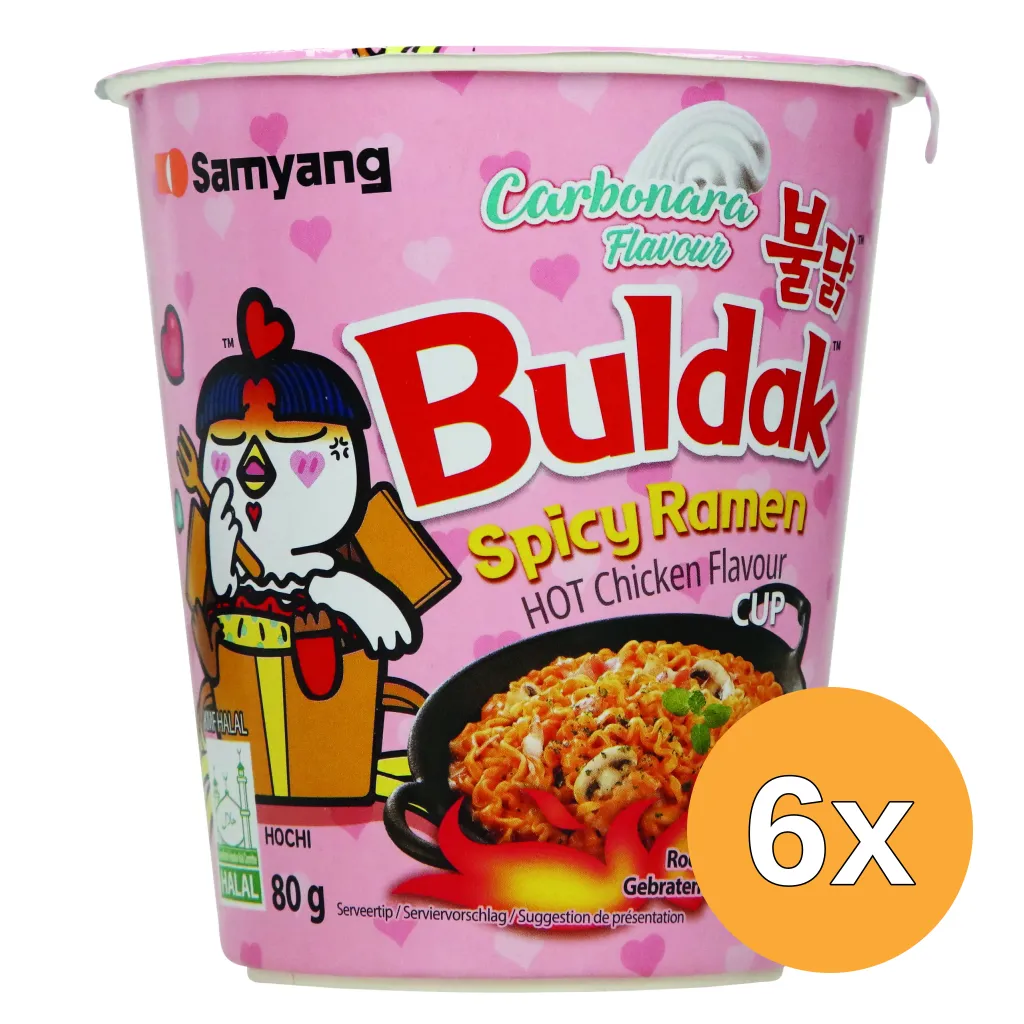 6x Samyang Buldak Hot Chicken Ramen Carbonara Cup (80 gr)