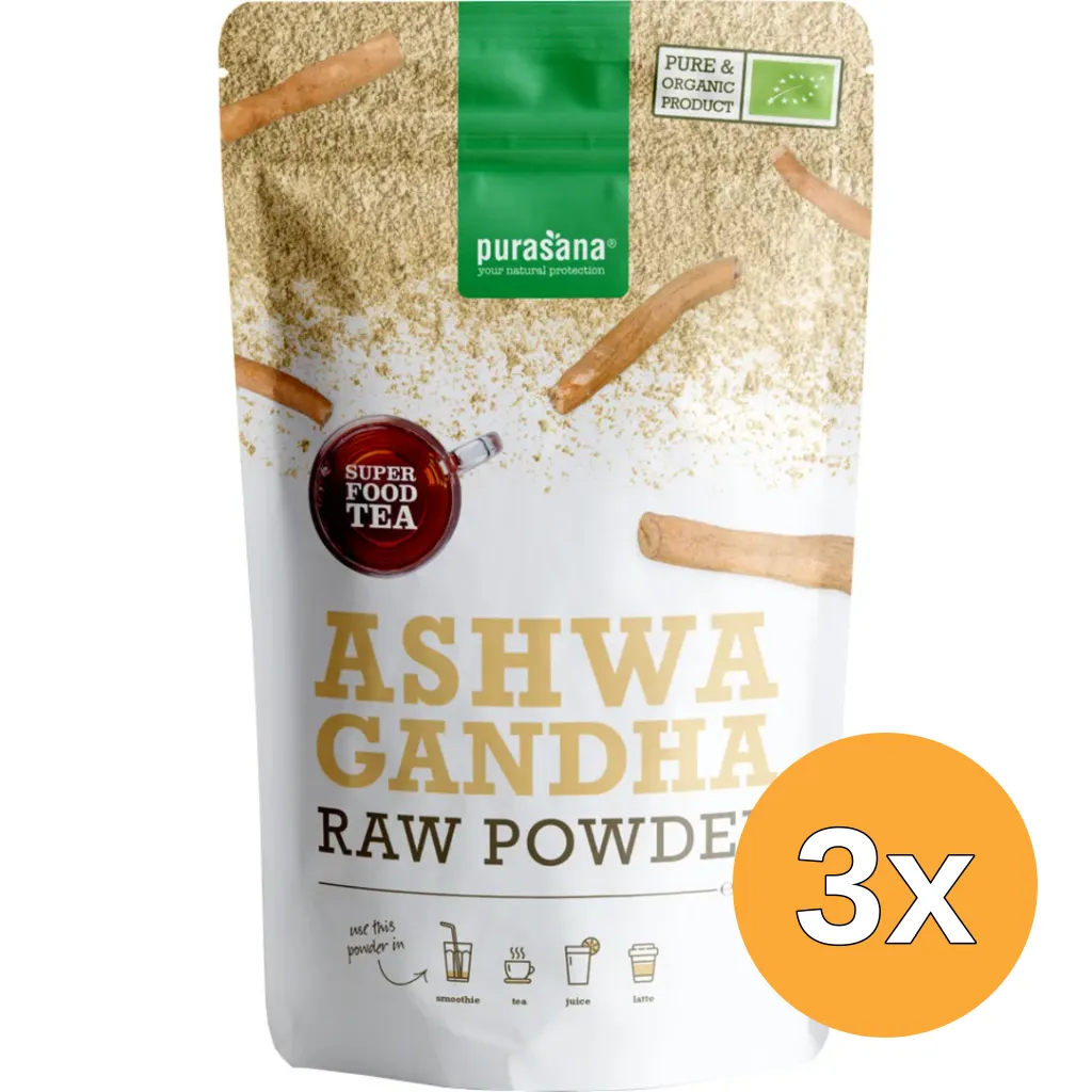3x Purasana Ashwagandha Poeder - Vegan Bio (100 gr)