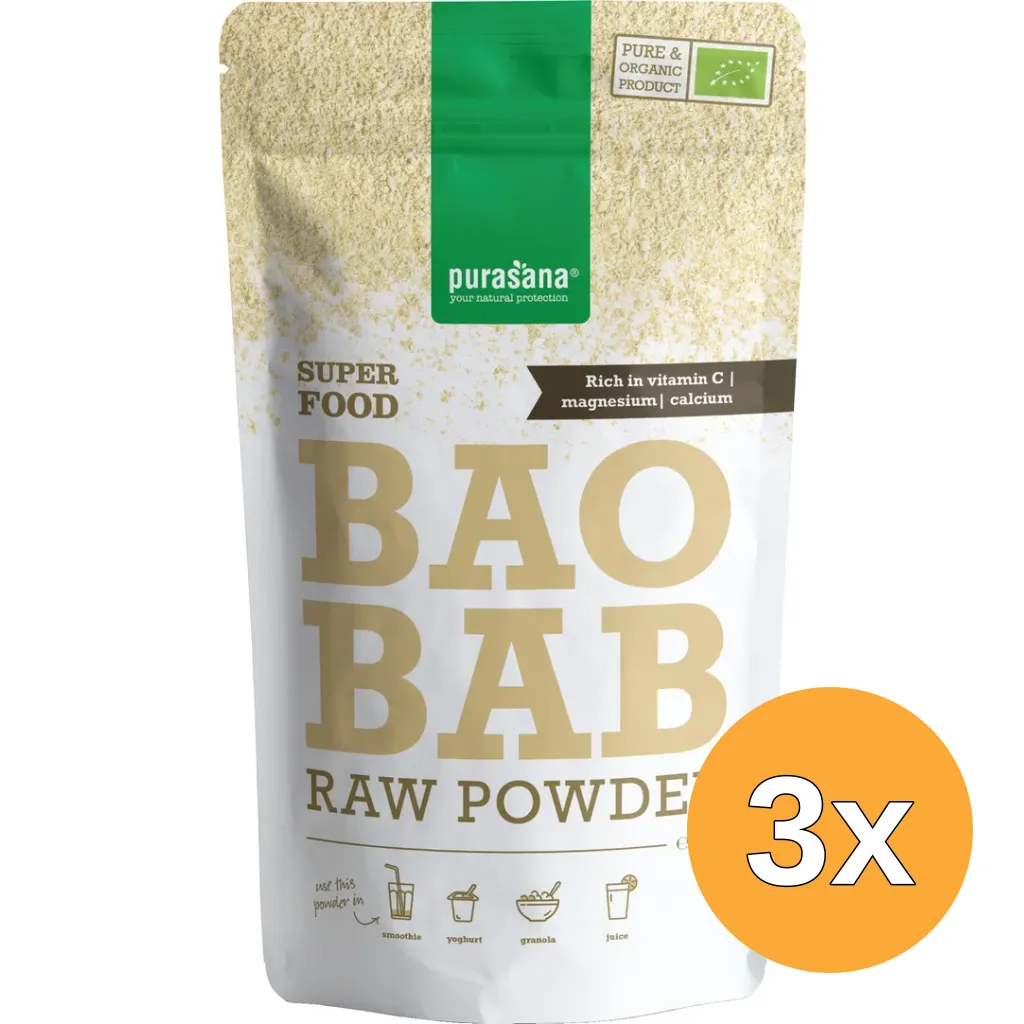 3x Purasana Baobab Poeder/Poudre Vegan Bio (200 gr)