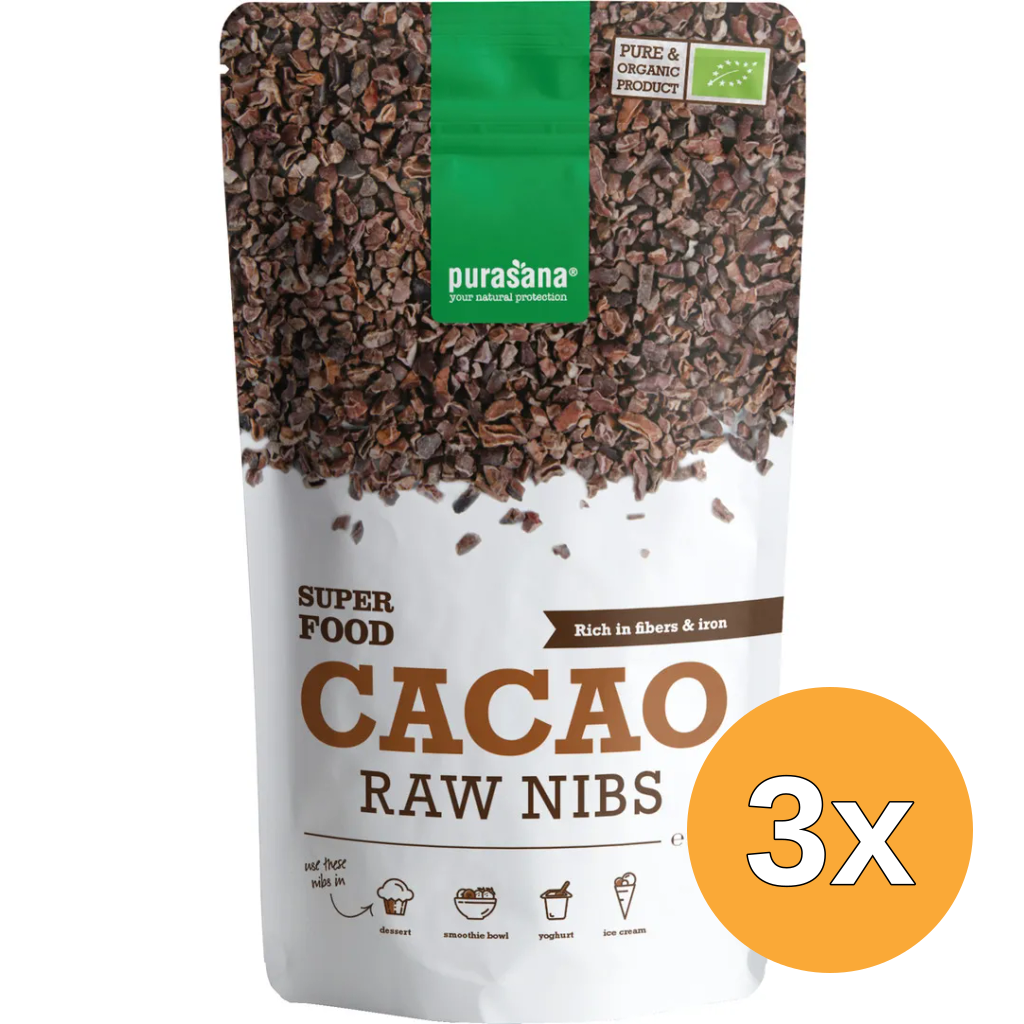 3x Purasana Cacao Kernen - Vegan Bio (200 gr)