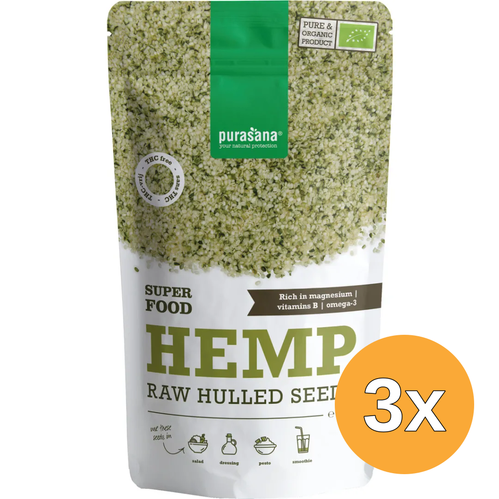 3x Purasana Gepeld Hennepzaad Hulled Hemp Seeds Bio (200 gr)