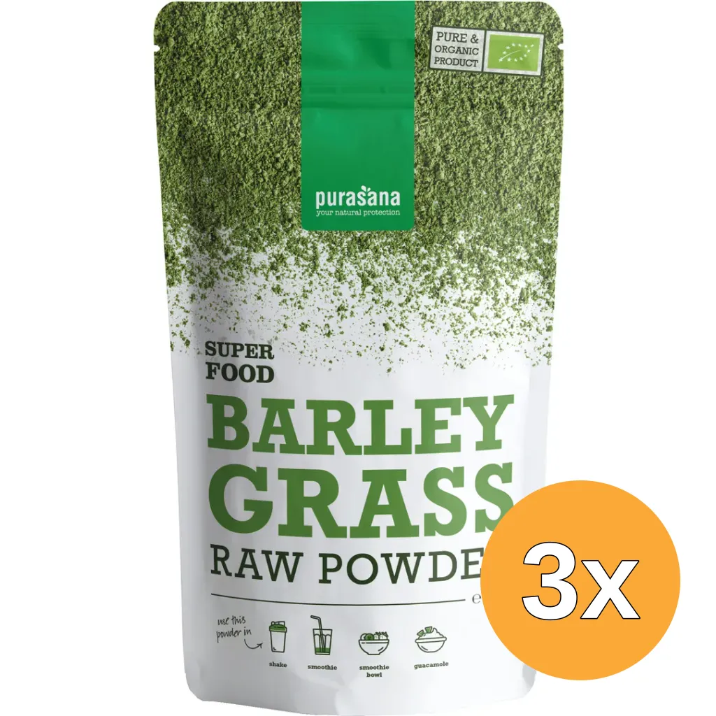 3x Purasana Gerstegras Poeder/Poudre Herbe D'Orge Vegan Bio (200 gr)