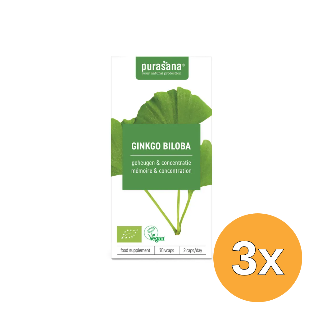 3x Purasana Ginkgo Biloba Vegan Bio (70 vega capsules)
