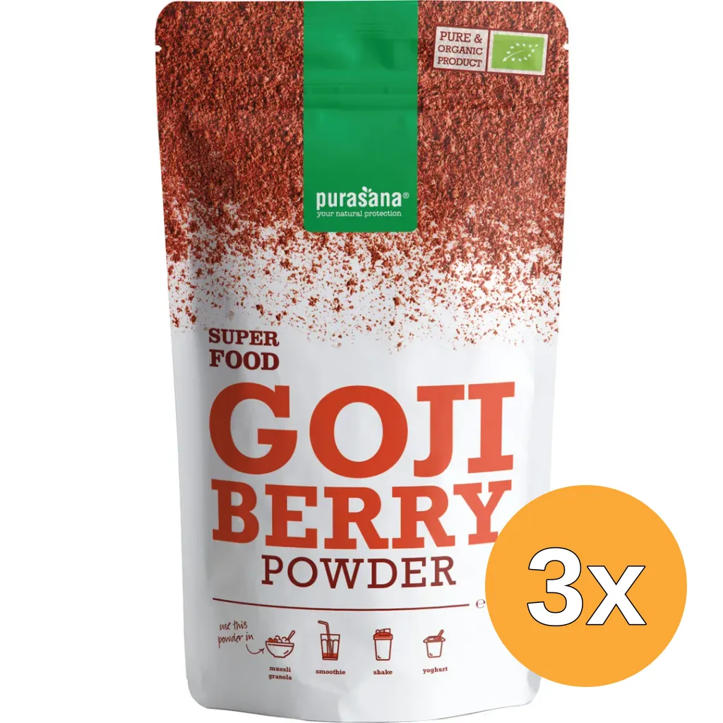 3x Purasana Goji Bes Poeder/Poudre Baies De Goji Vegan Bio (200 gr)