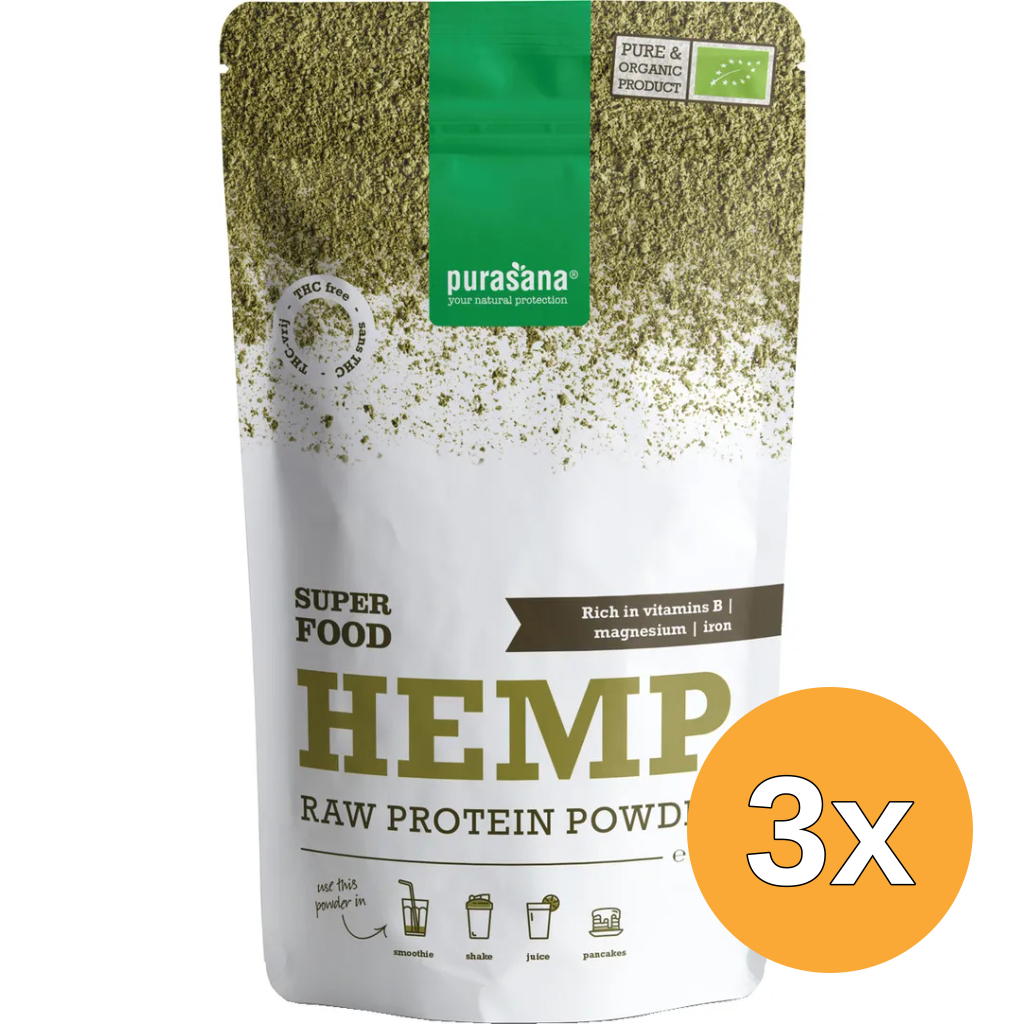 3x Purasana Hennep Proteine Poeder/Poudre Chanvre Vegan Bio (200 gr)