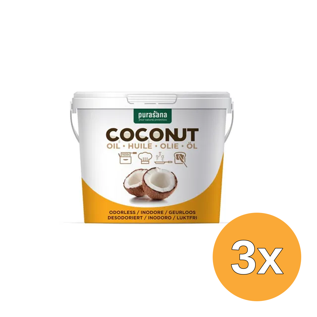 3x Purasana Kokosnootolie Ontgeurd (2000 ml)