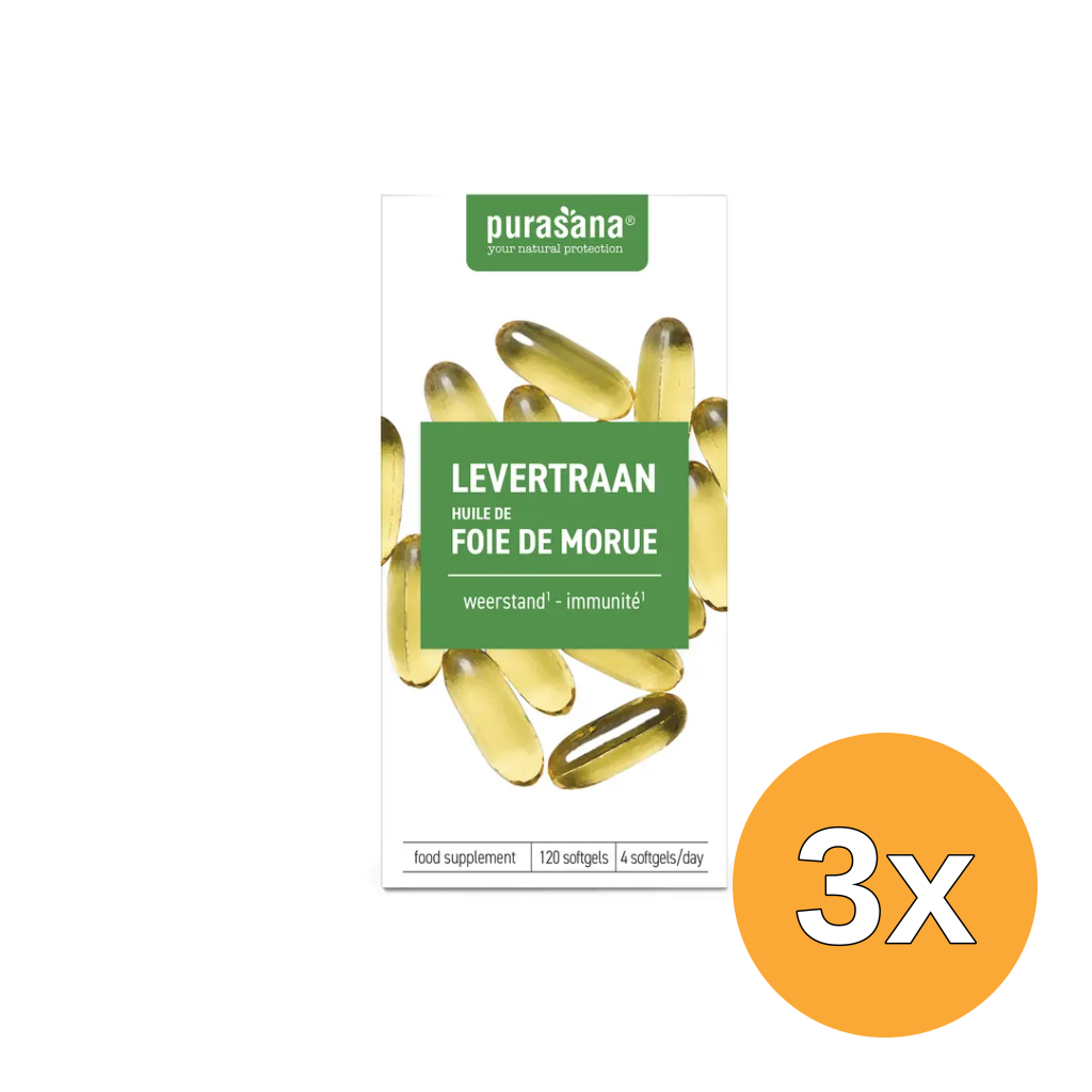 3x Purasana Levertraan/Huile De Foie De Morue (120 capsules)