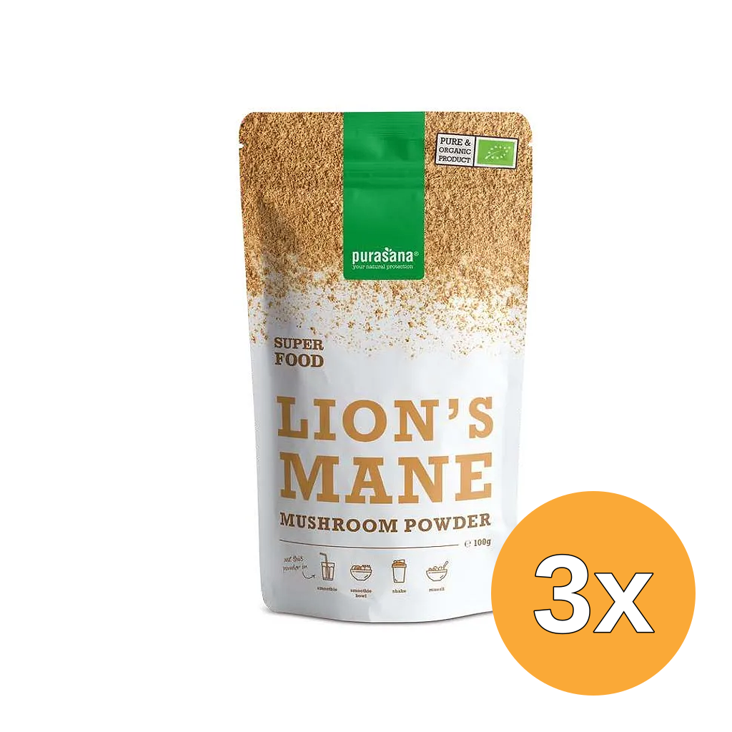 3x Purasana Lion's mane poeder BIO (100 gr)