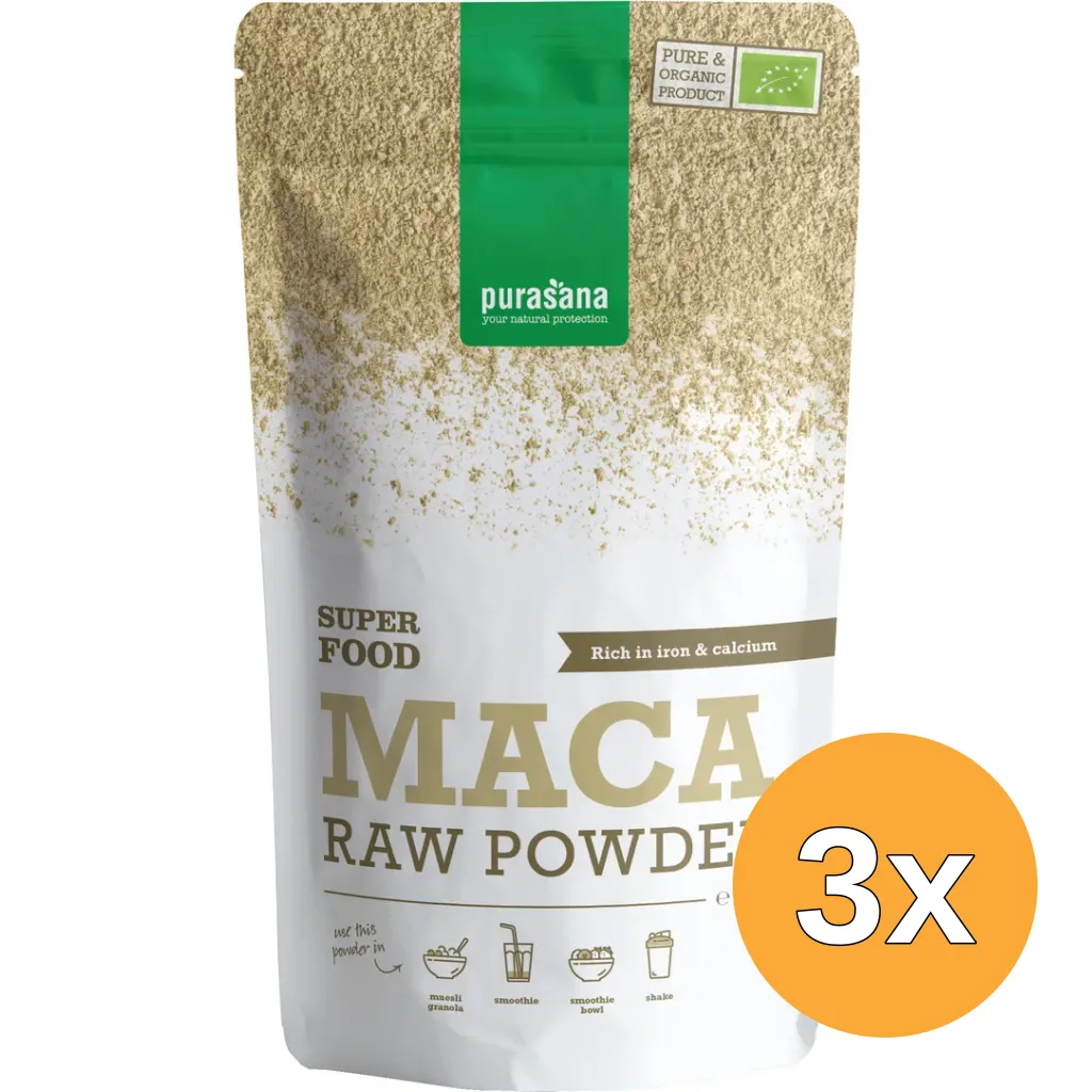 3x Purasana Maca Poeder/Poudre Vegan Bio (200 gr)